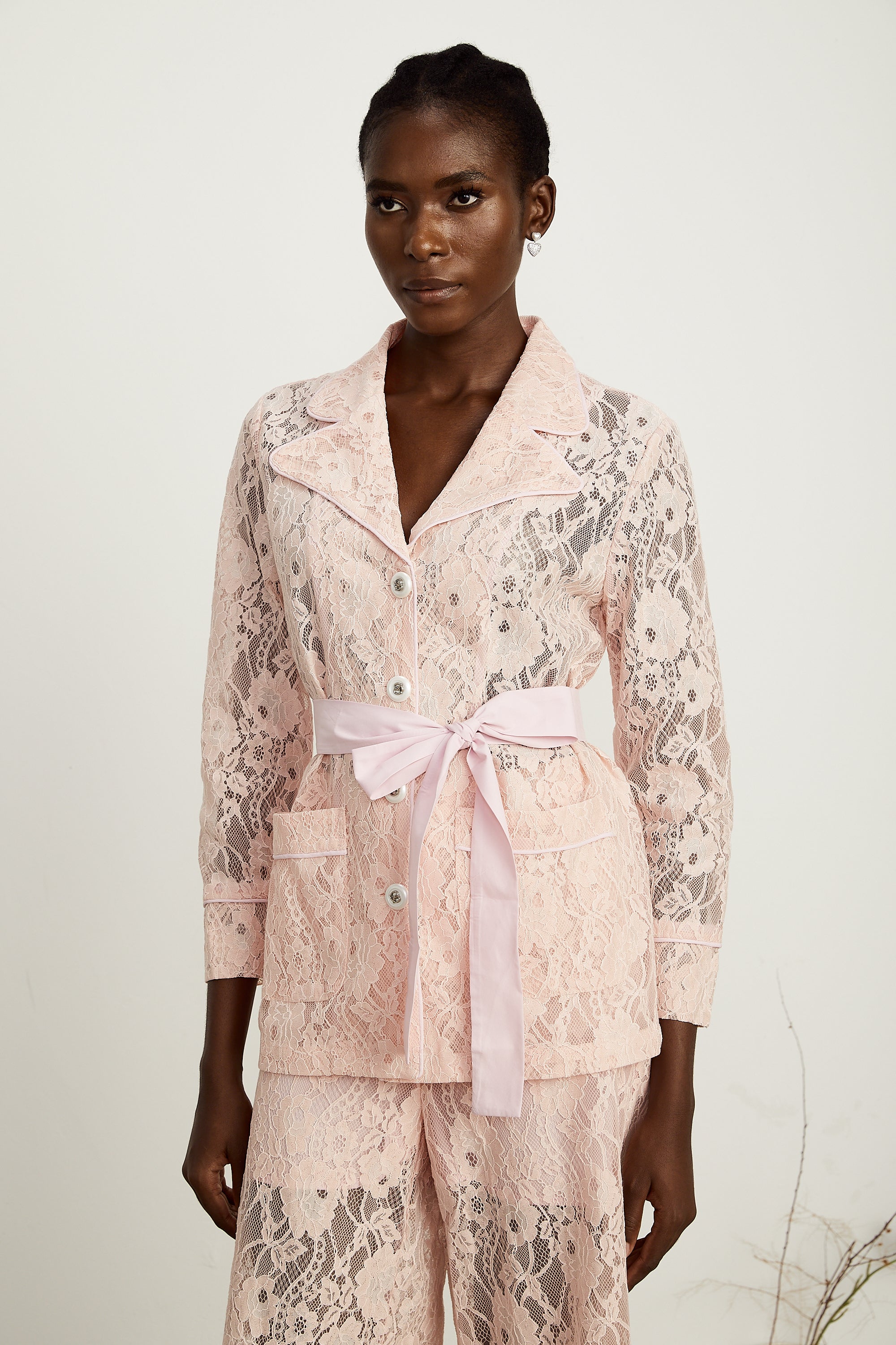 Chloé corded-lace blazer & trousers matching set in Pink