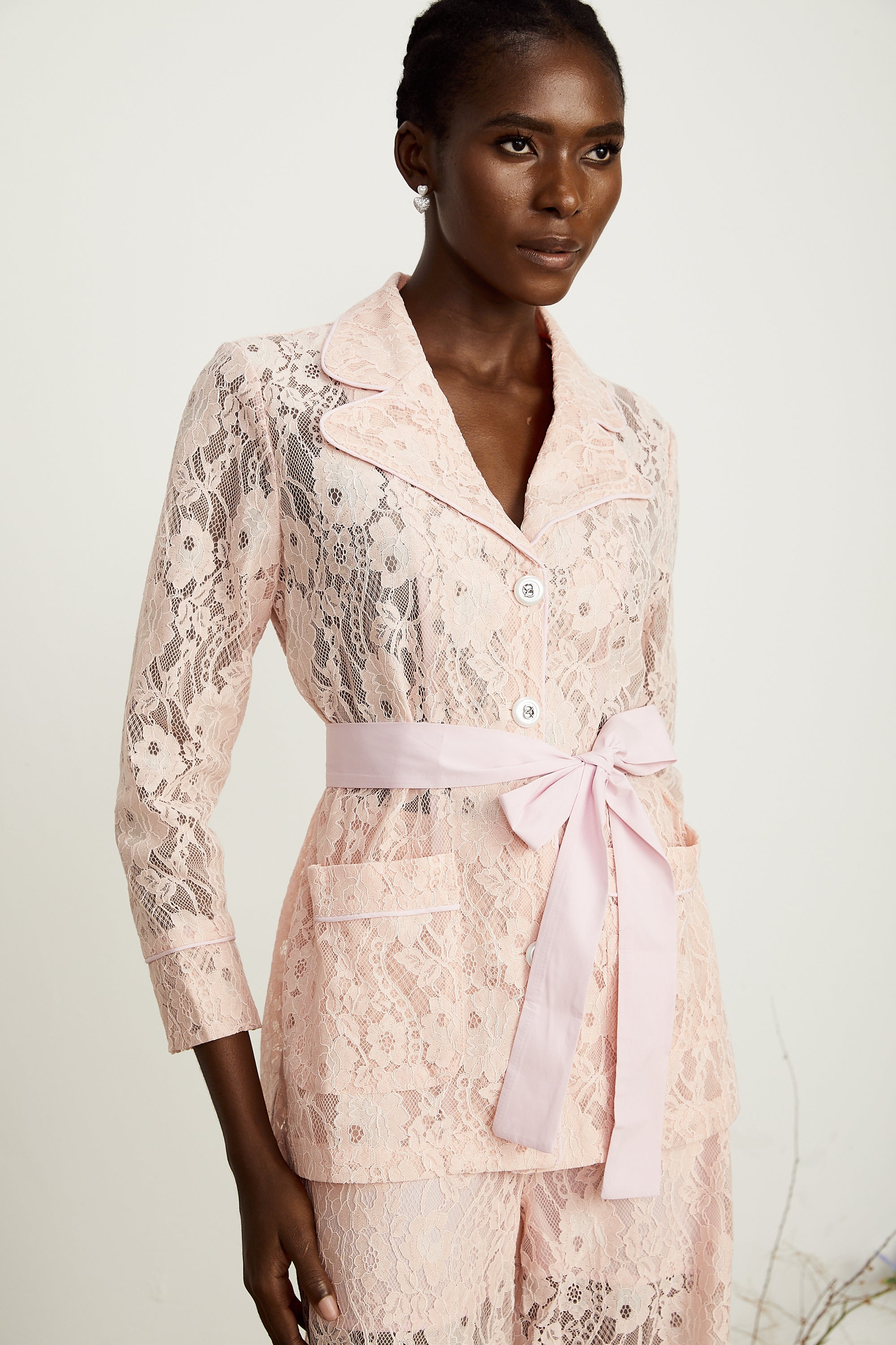 Chloé corded-lace blazer & trousers matching set in Pink