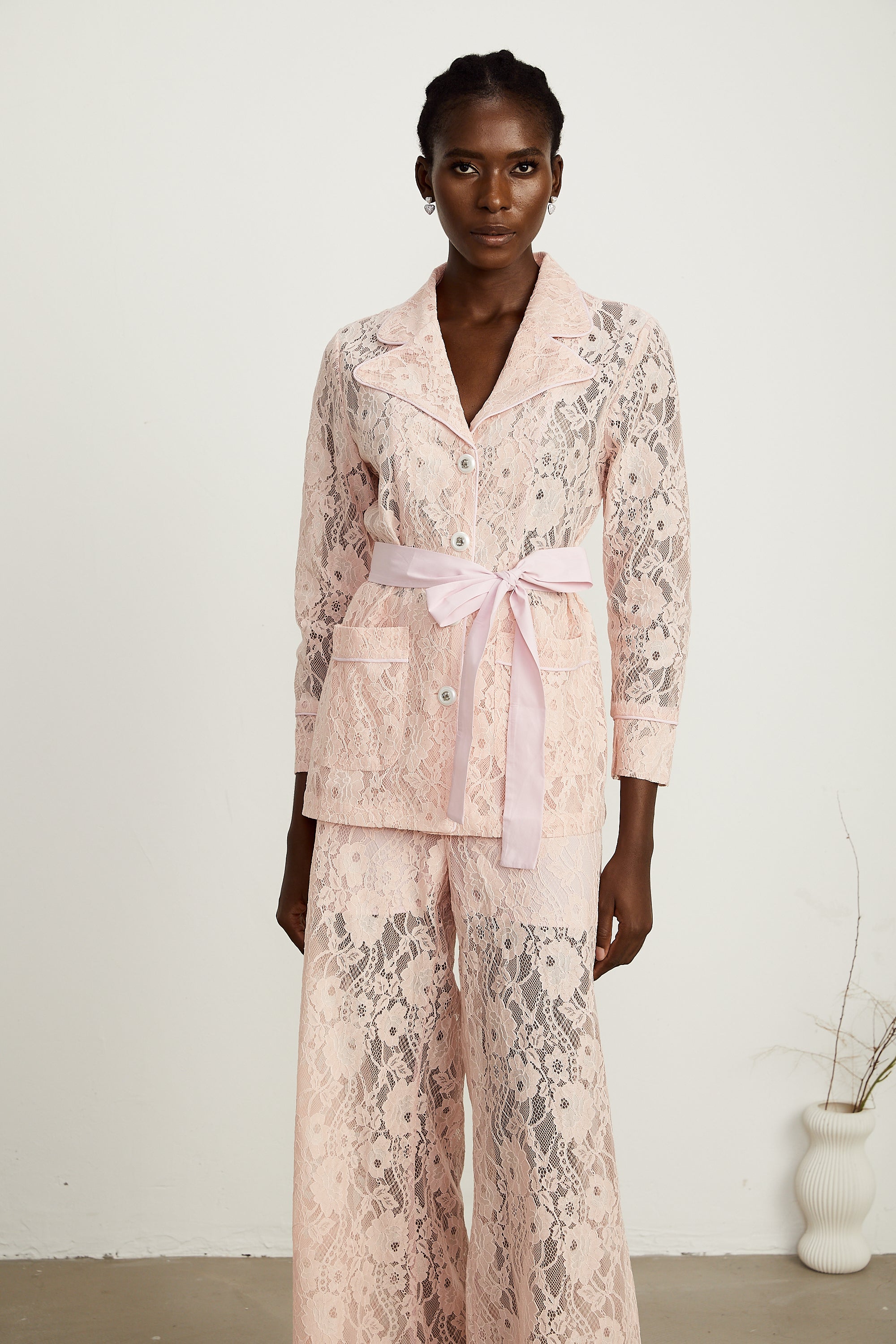 Chloé corded-lace blazer & trousers matching set in Pink