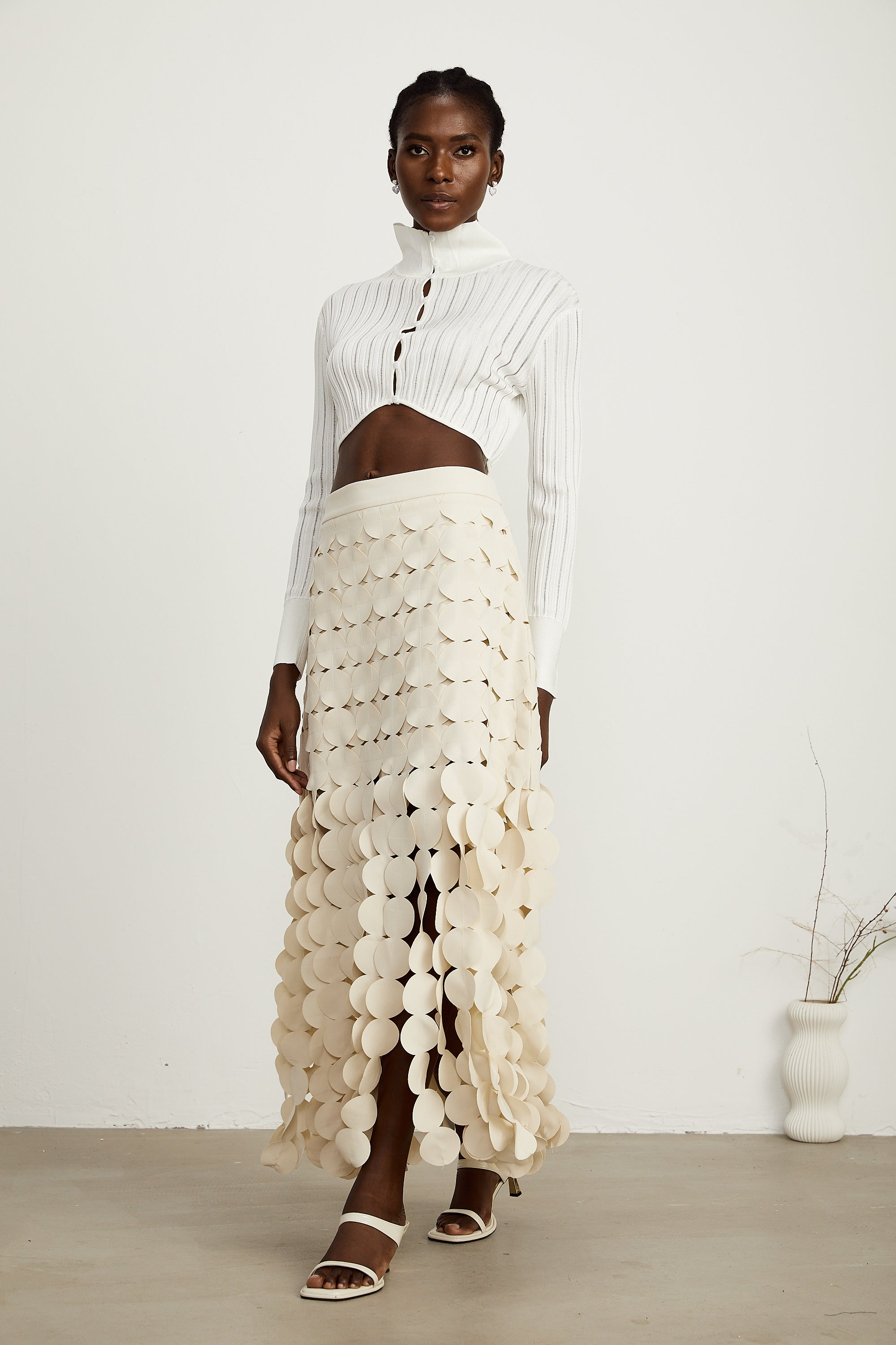 Hanna disc-design fringed midi skirt in Neutrals