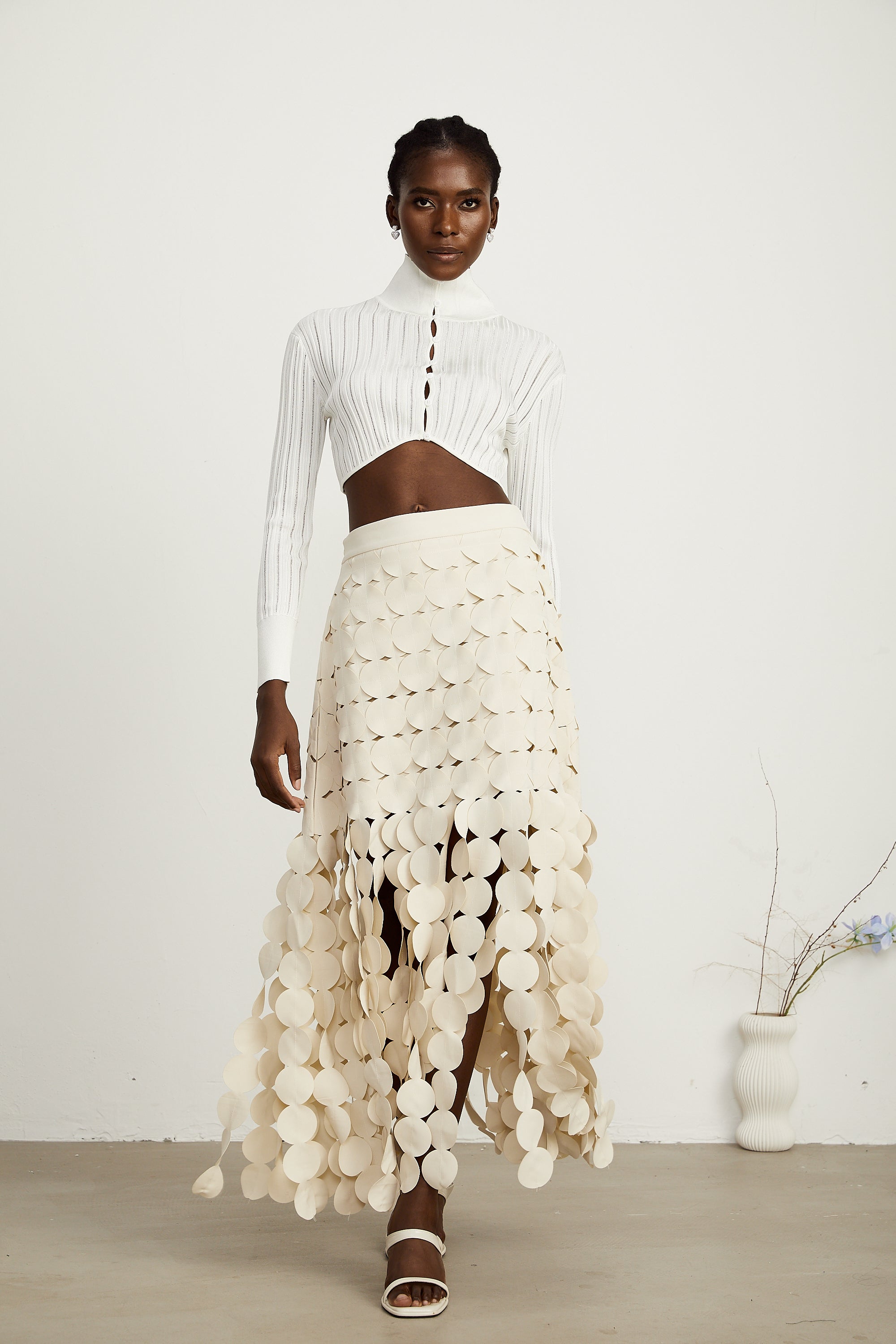 Hanna disc-design fringed midi skirt in Neutrals