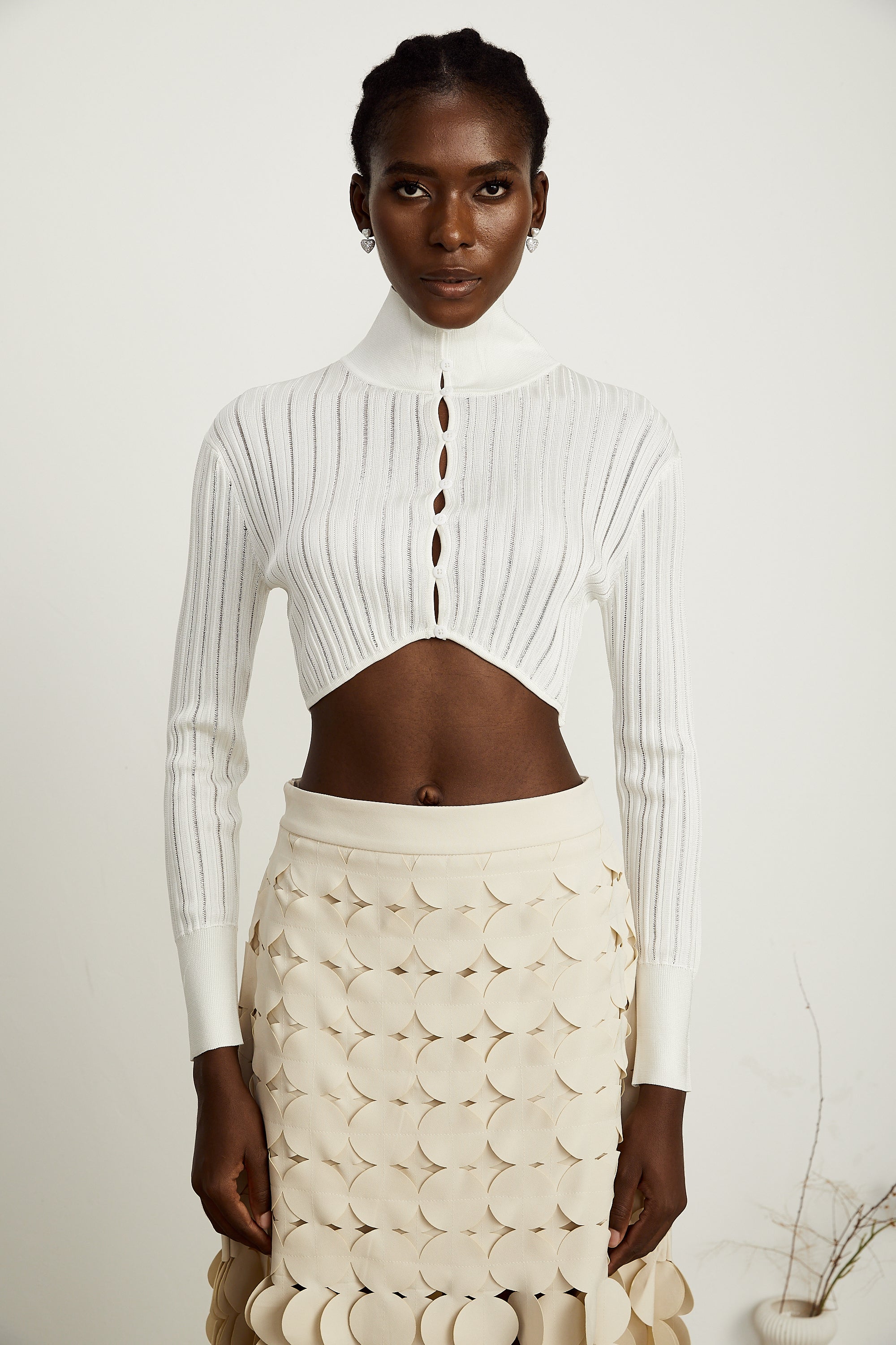 Éléonore white high-neck ribbed-knit crop top