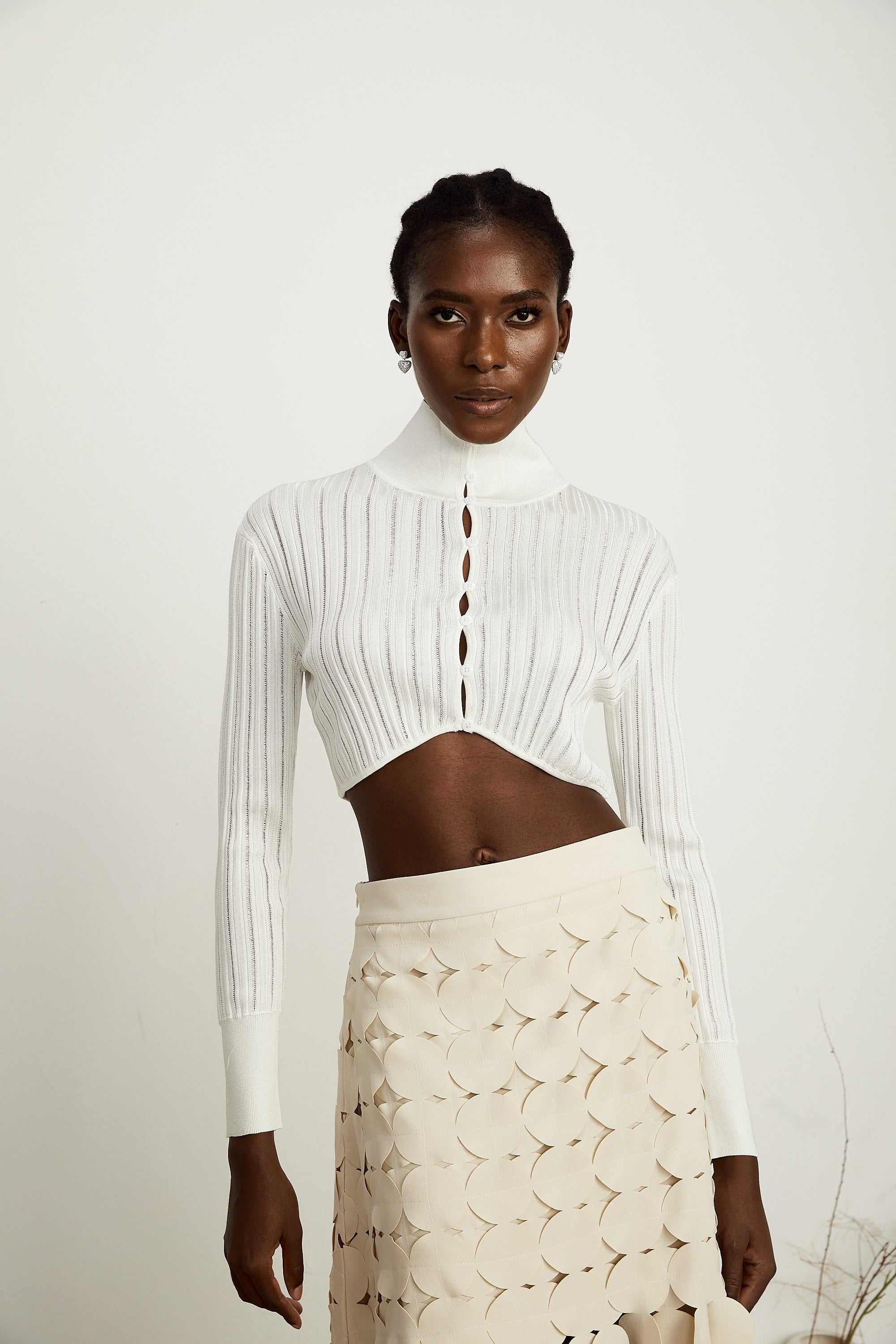 Éléonore white high-neck ribbed-knit crop top