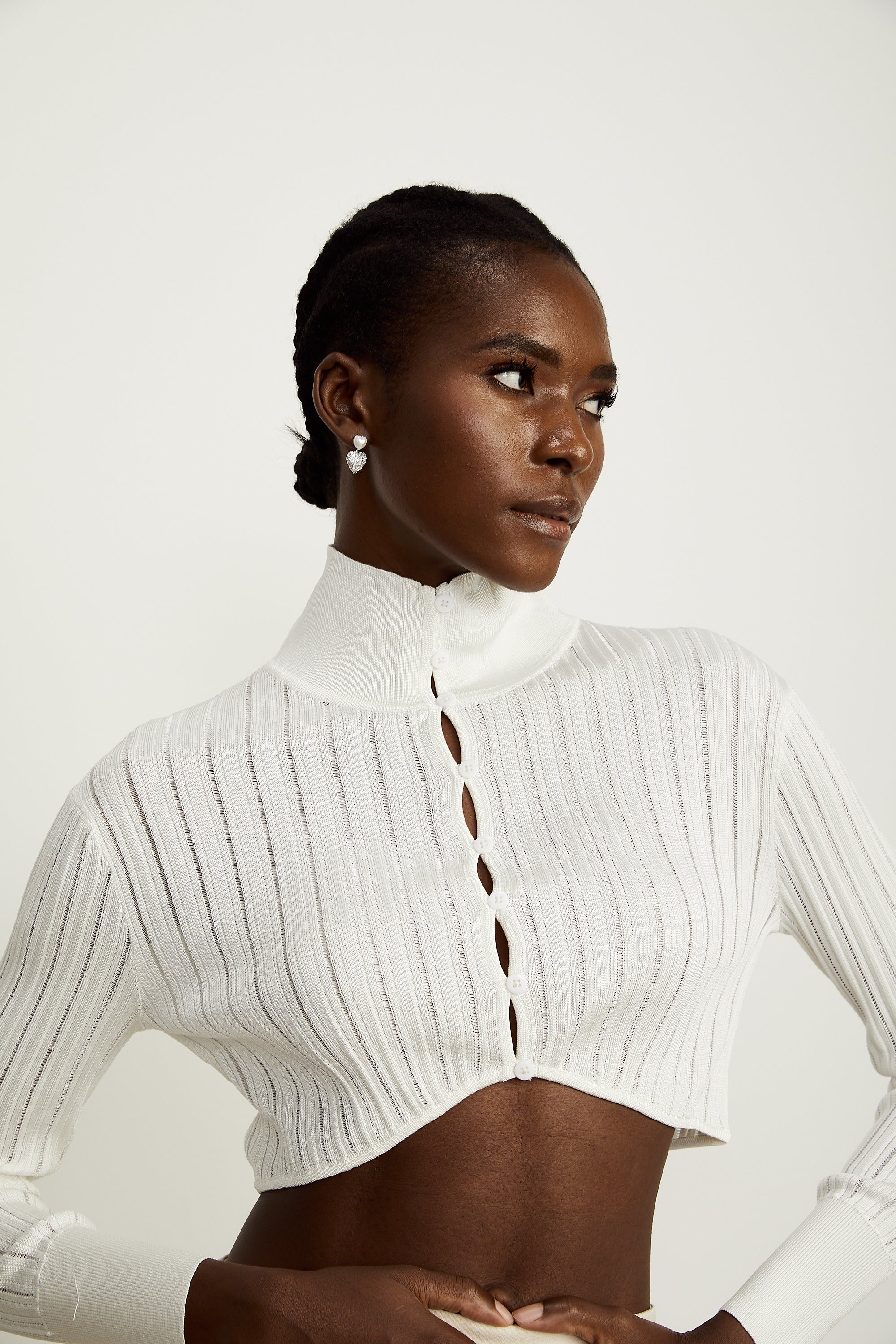 Éléonore white high-neck ribbed-knit crop top