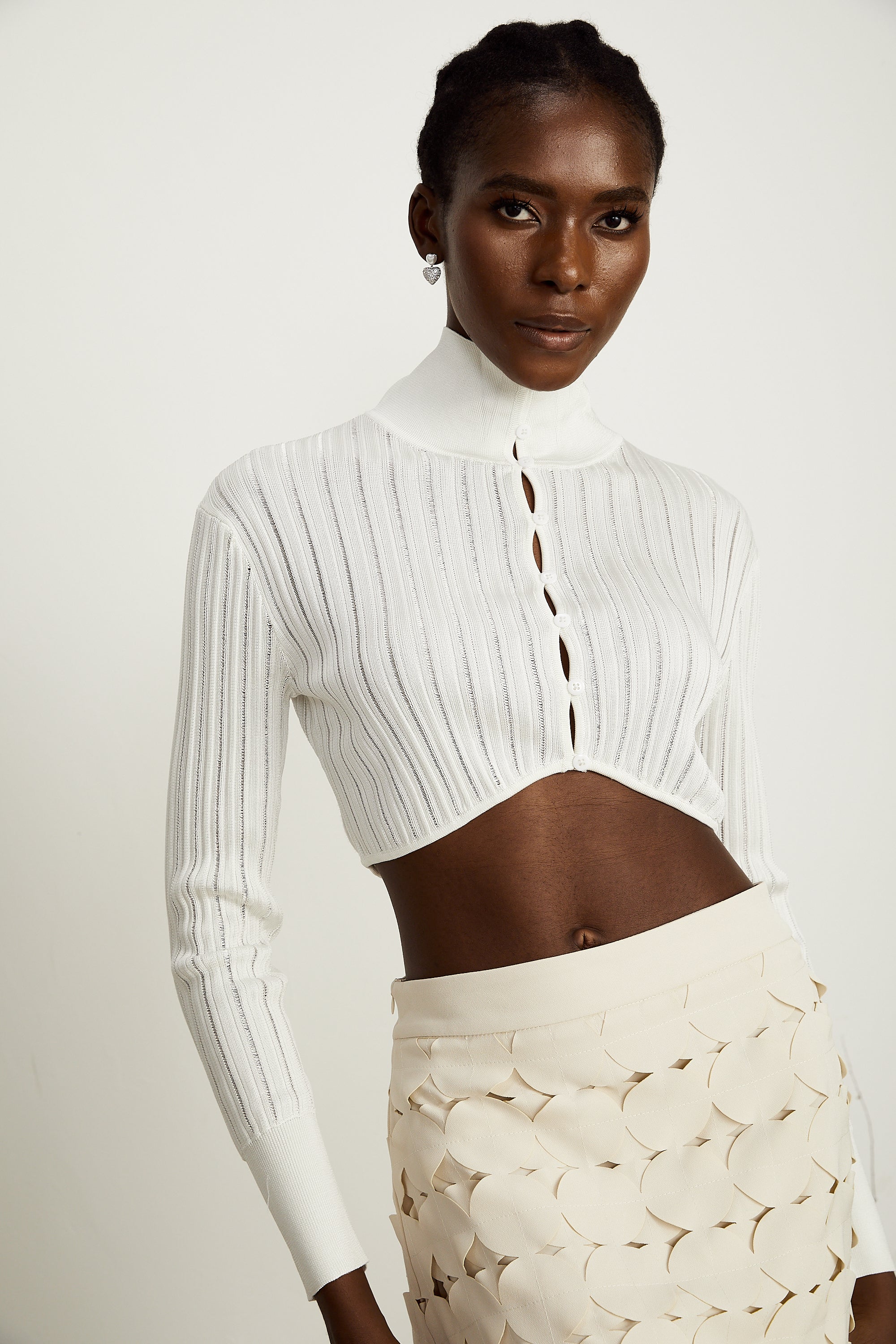 Éléonore white high-neck ribbed-knit crop top