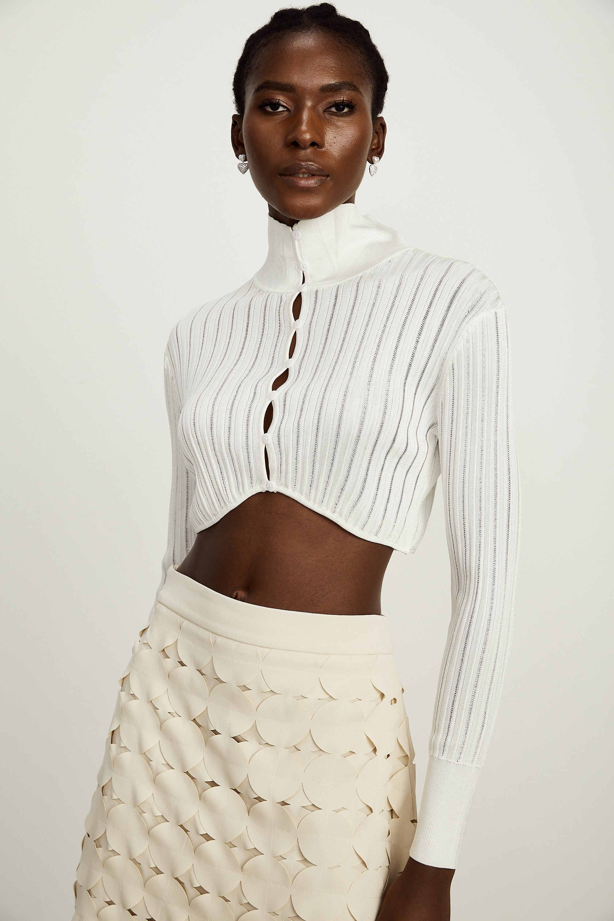 Éléonore white high-neck ribbed-knit crop top