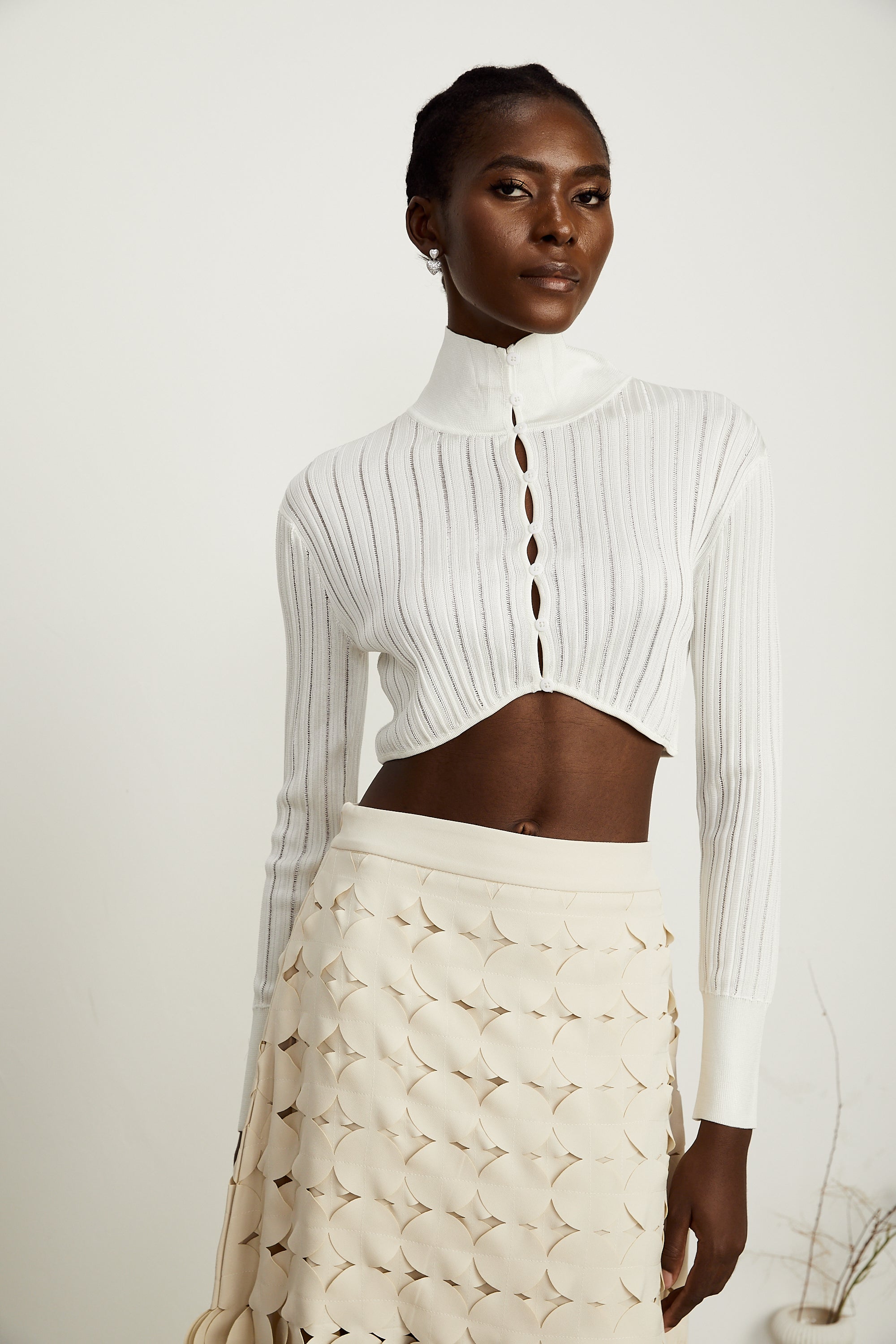 Éléonore white high-neck ribbed-knit crop top