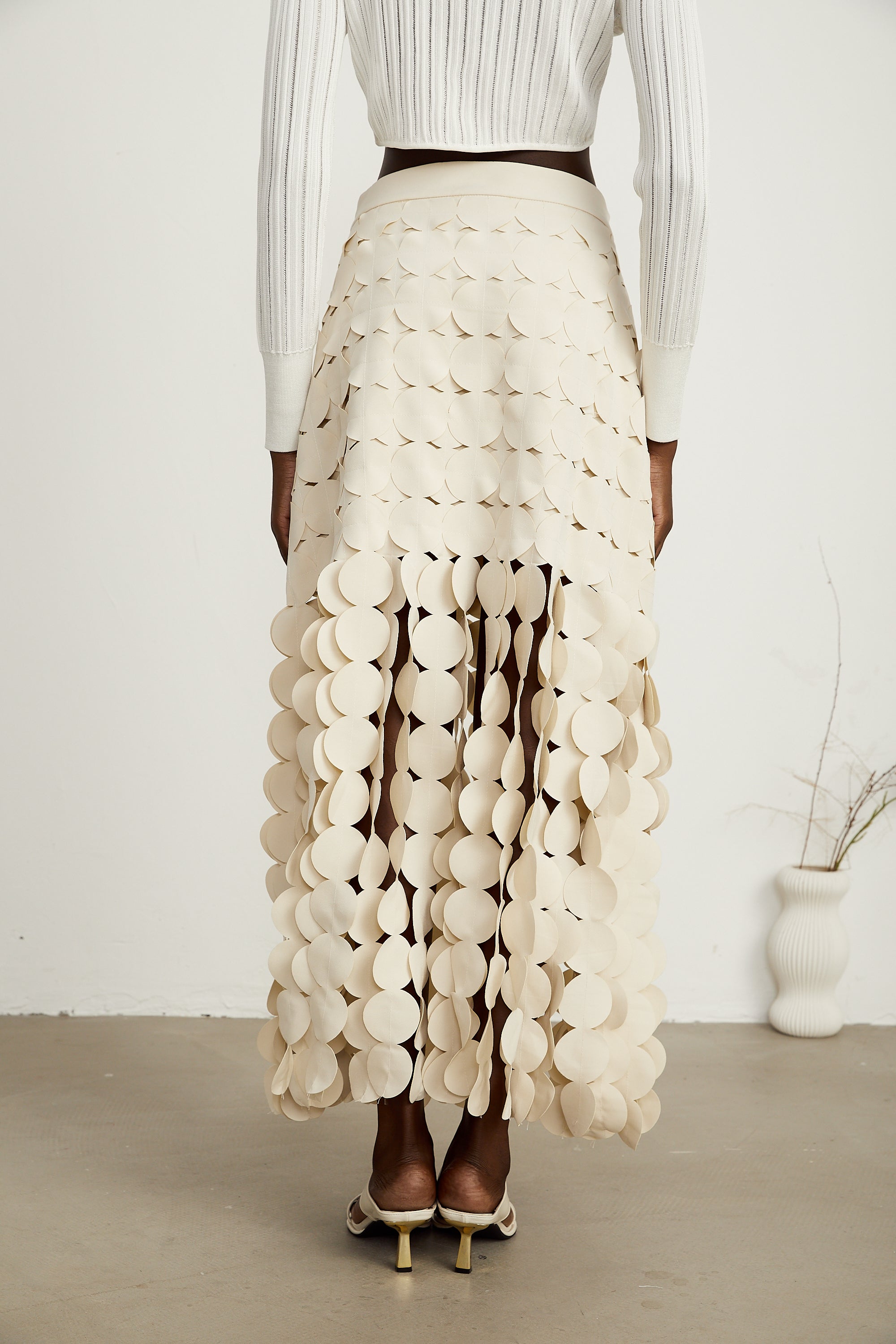 Hanna disc-design fringed midi skirt in Neutrals