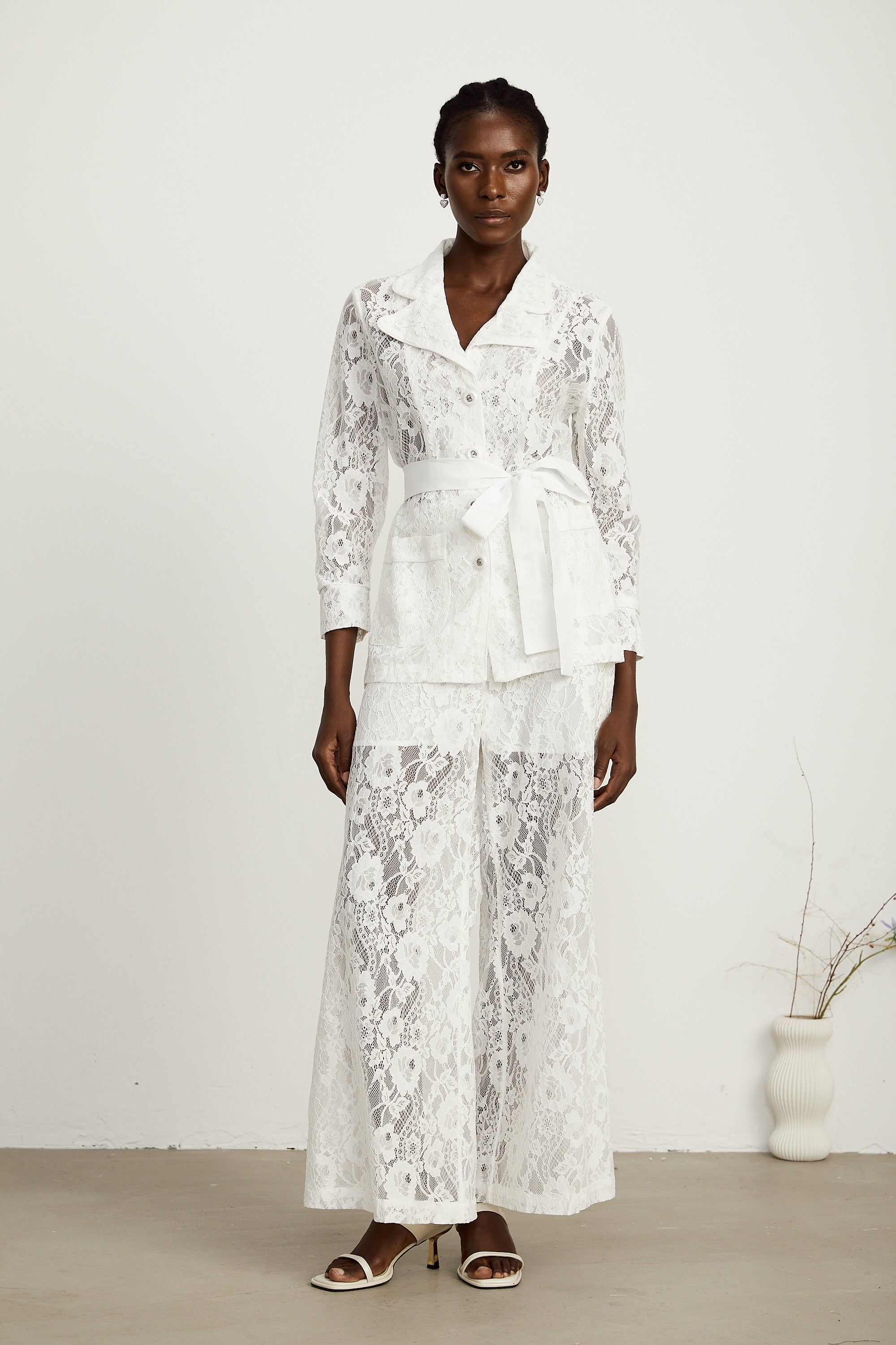 Chloé corded-lace blazer & trousers matching set in White