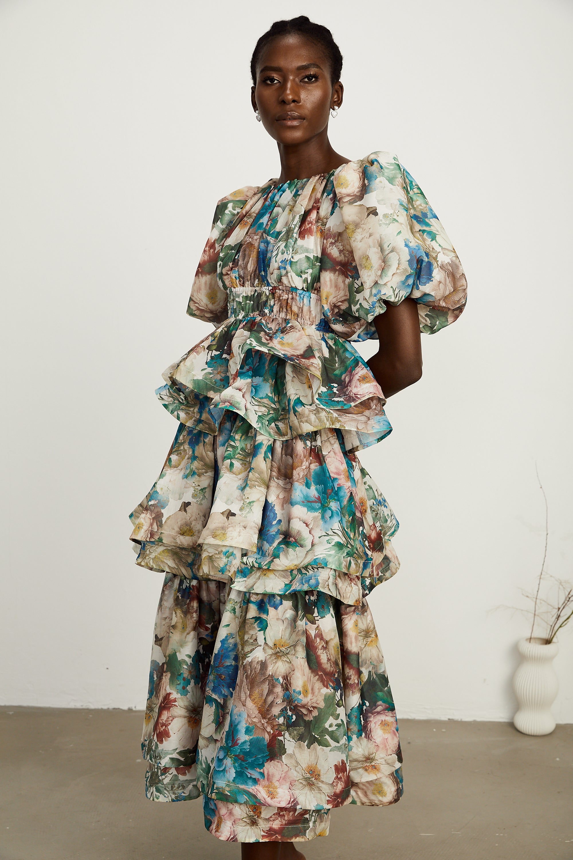 Marianne floral-print tiered midi dress