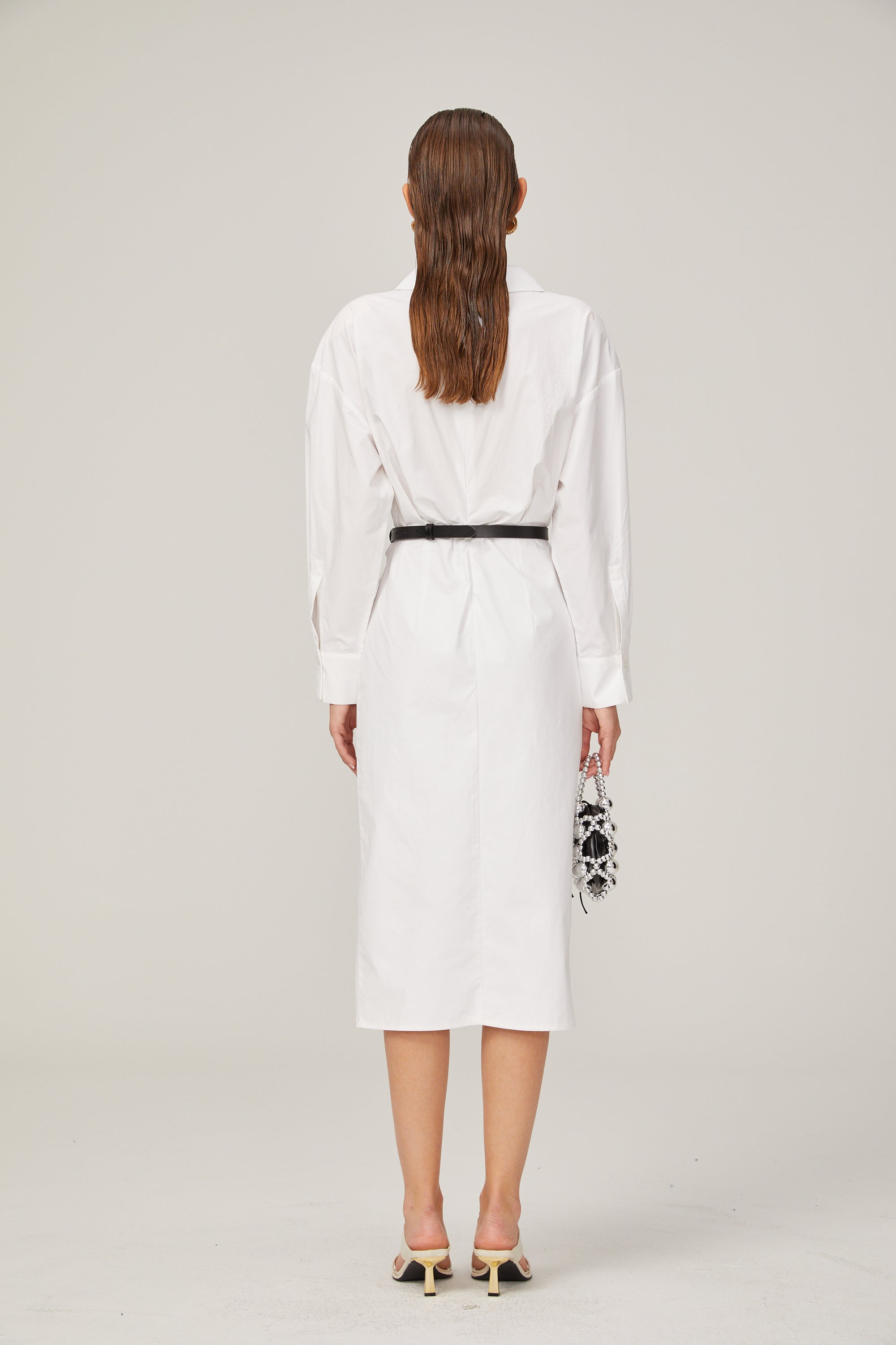 Dorothée white warp-design midi shirt dress