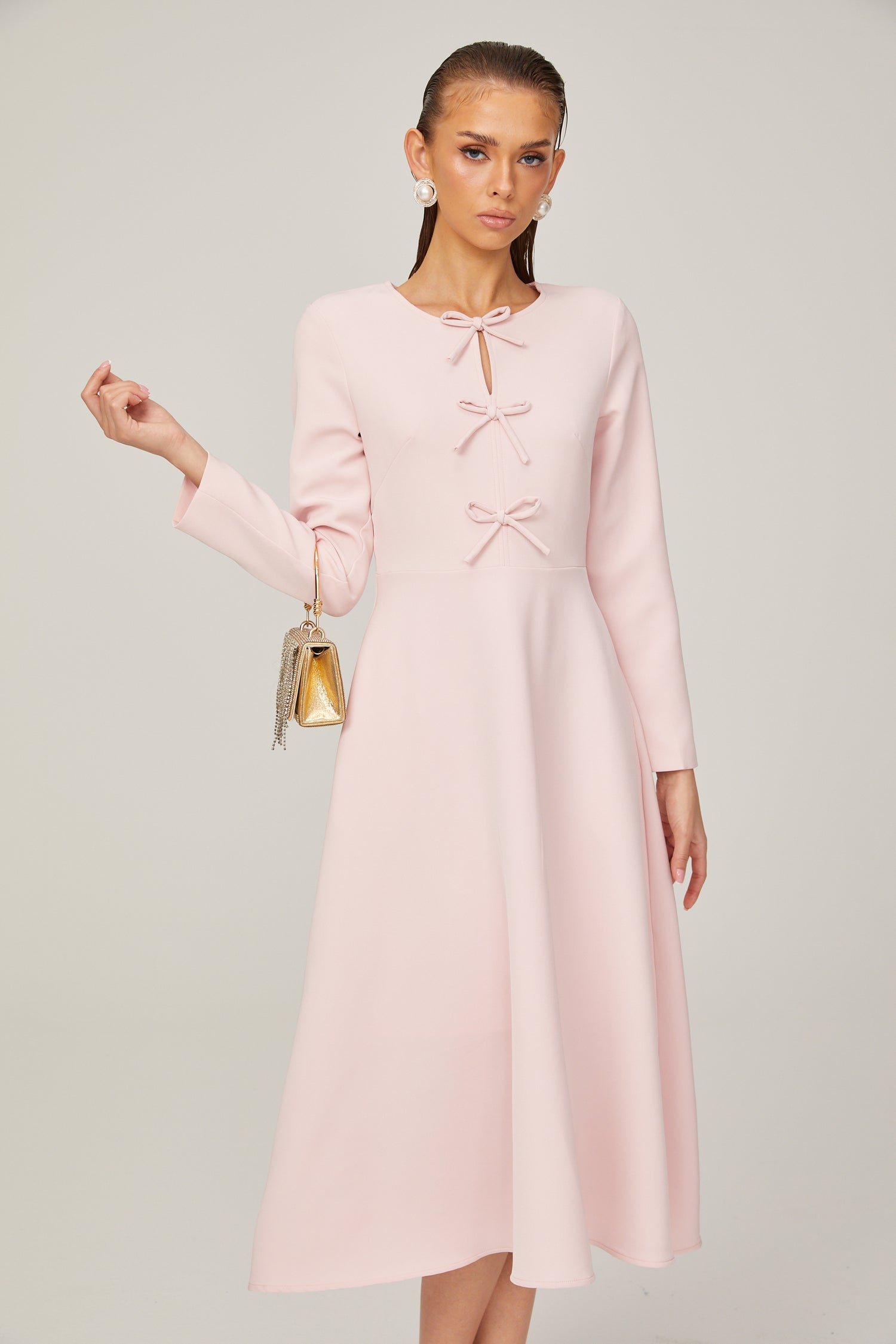 Kate Pink Floral Bow Detail Midi Dress