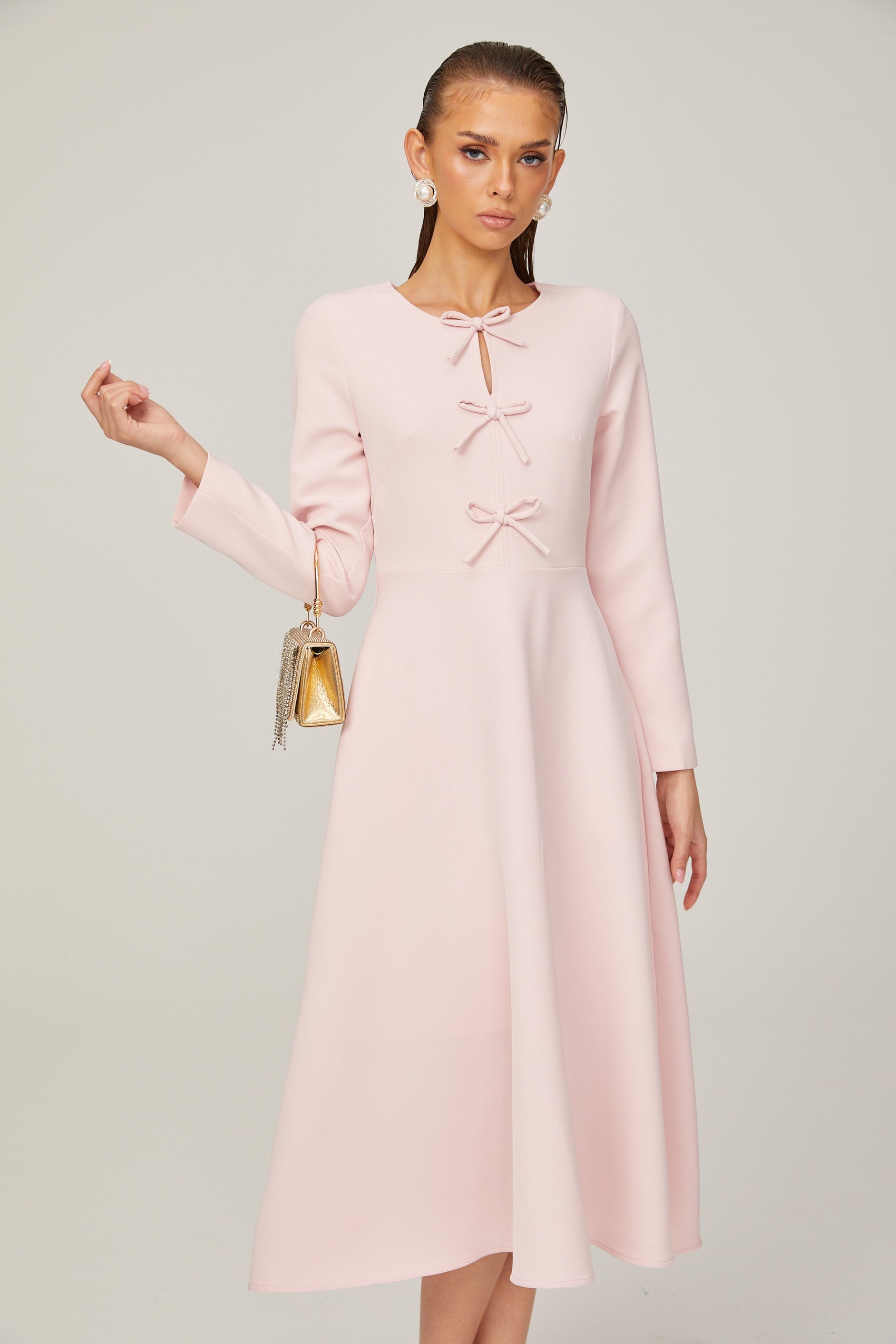 Split Neck Midi Dress with Frayed Details main image 0