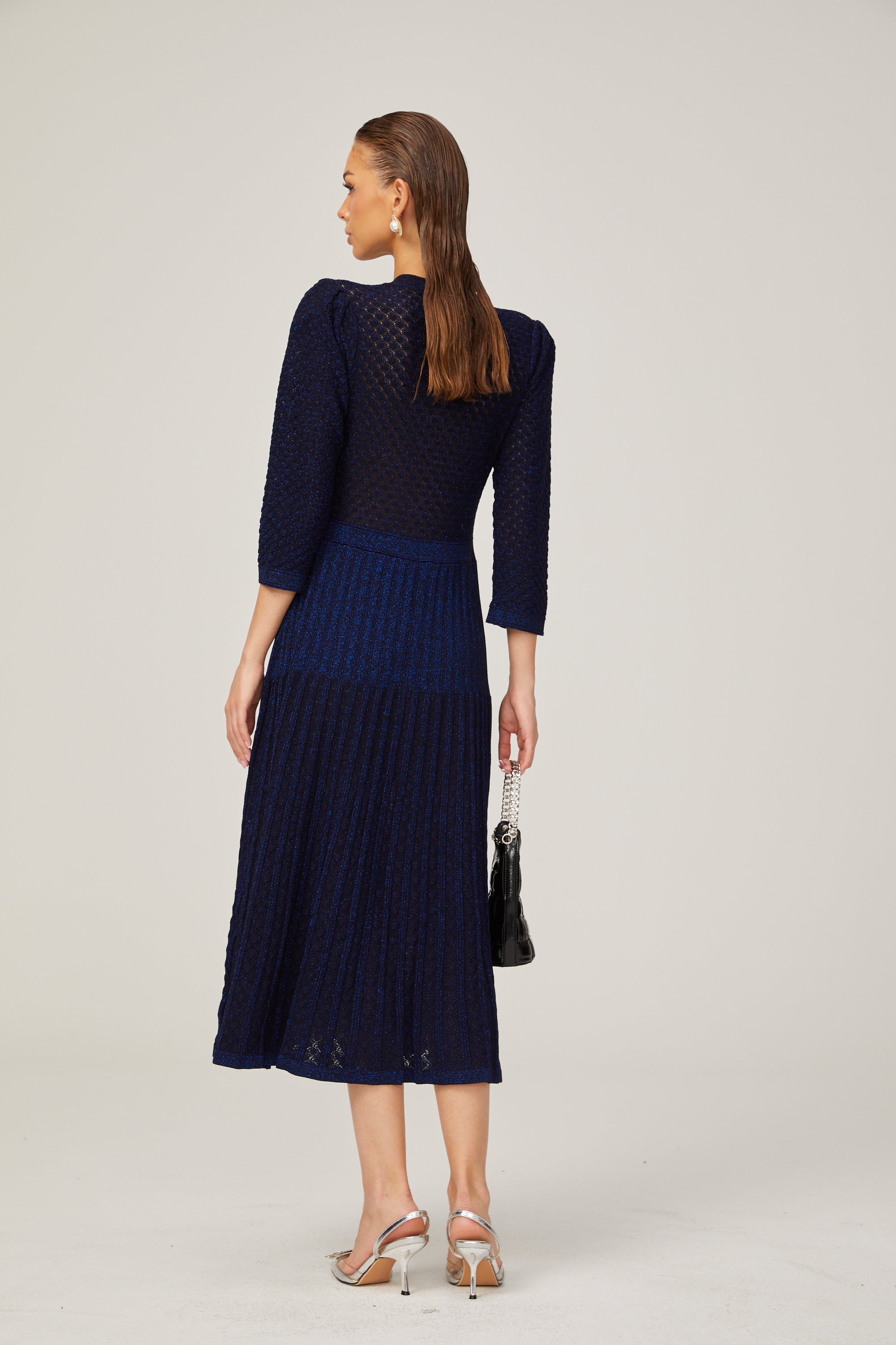 Élodie knitted long-sleeve midi dress in Blue