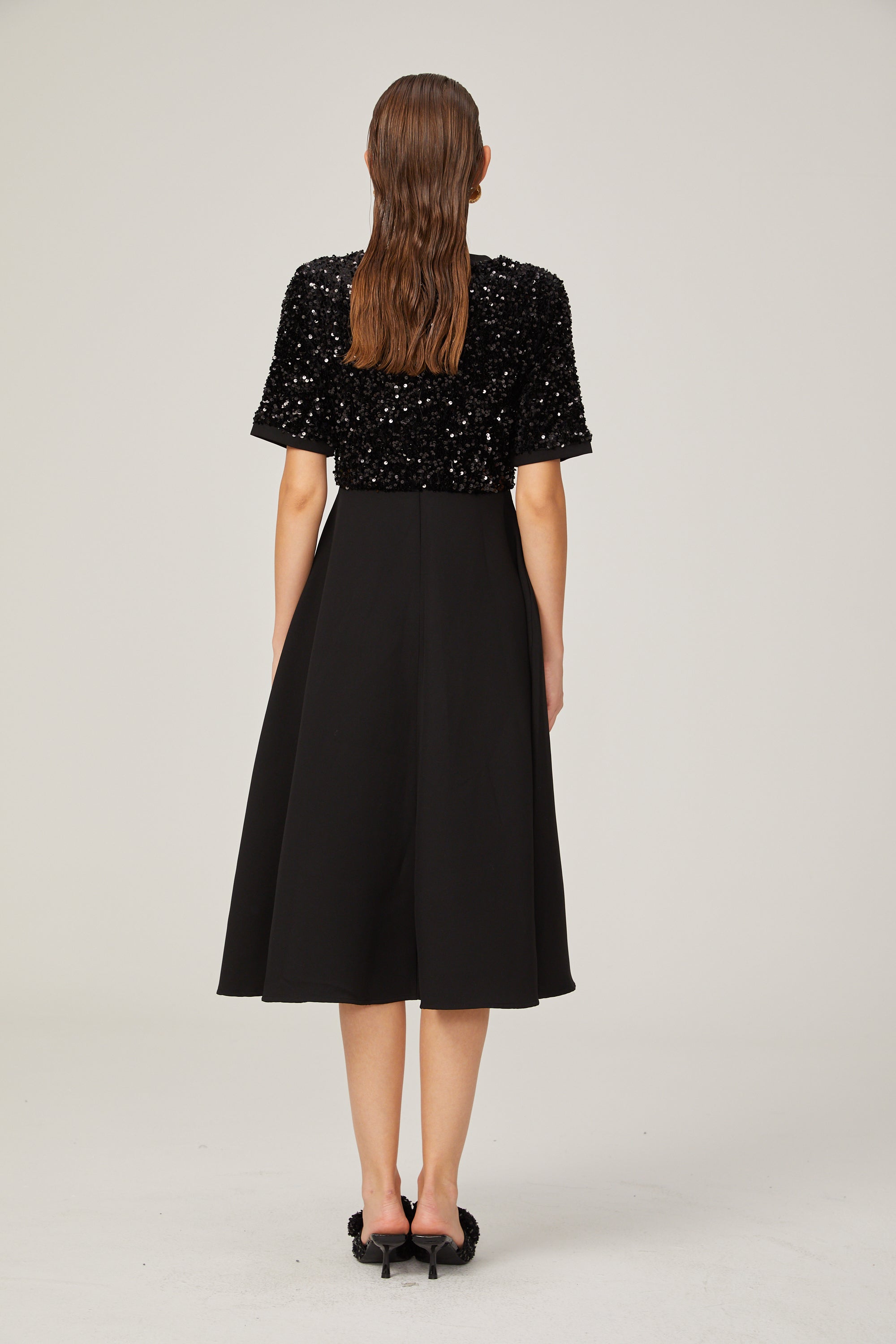 Charlotte black short-sleeve sequined midi dress