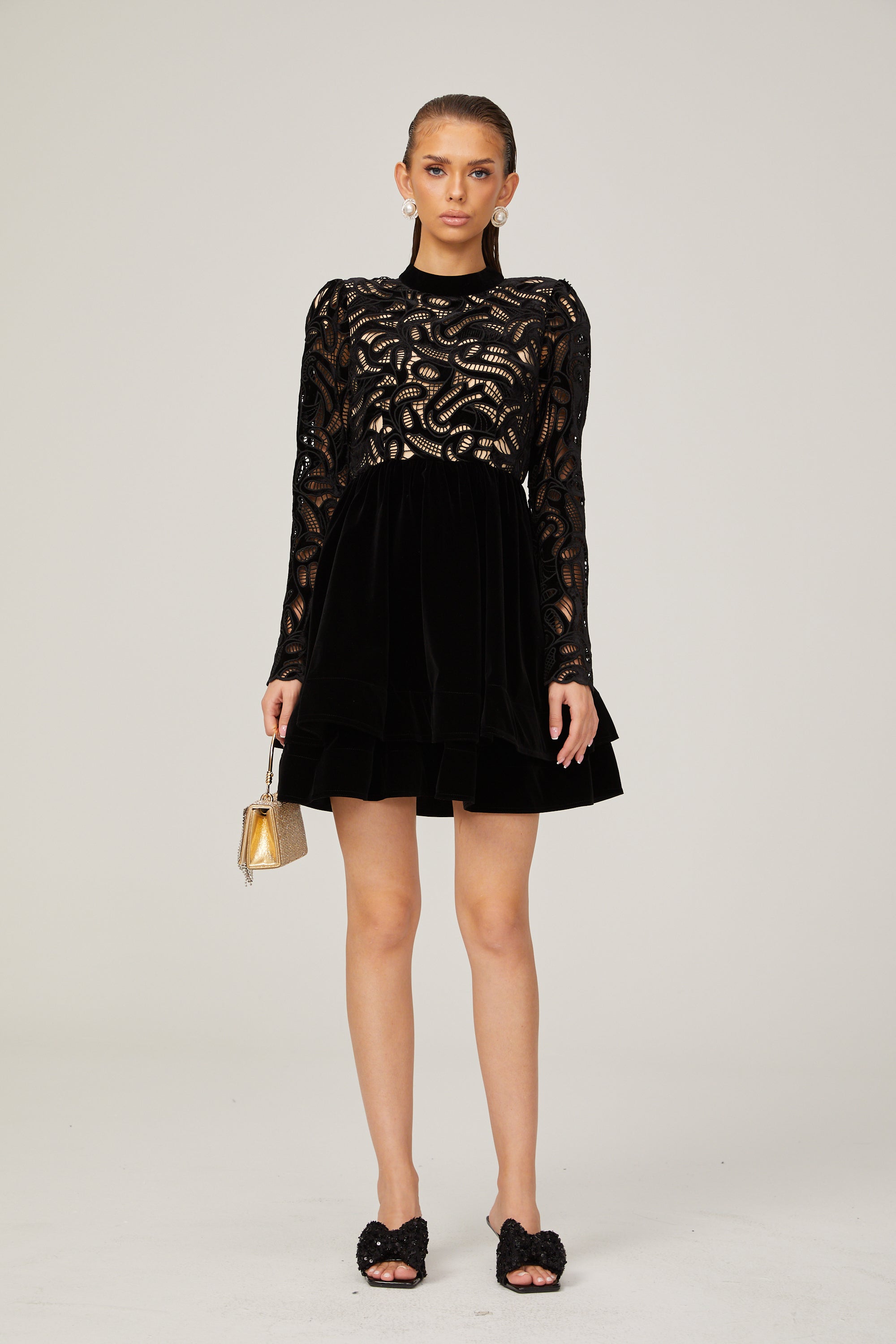 Manon black velvet cut-out mini dress