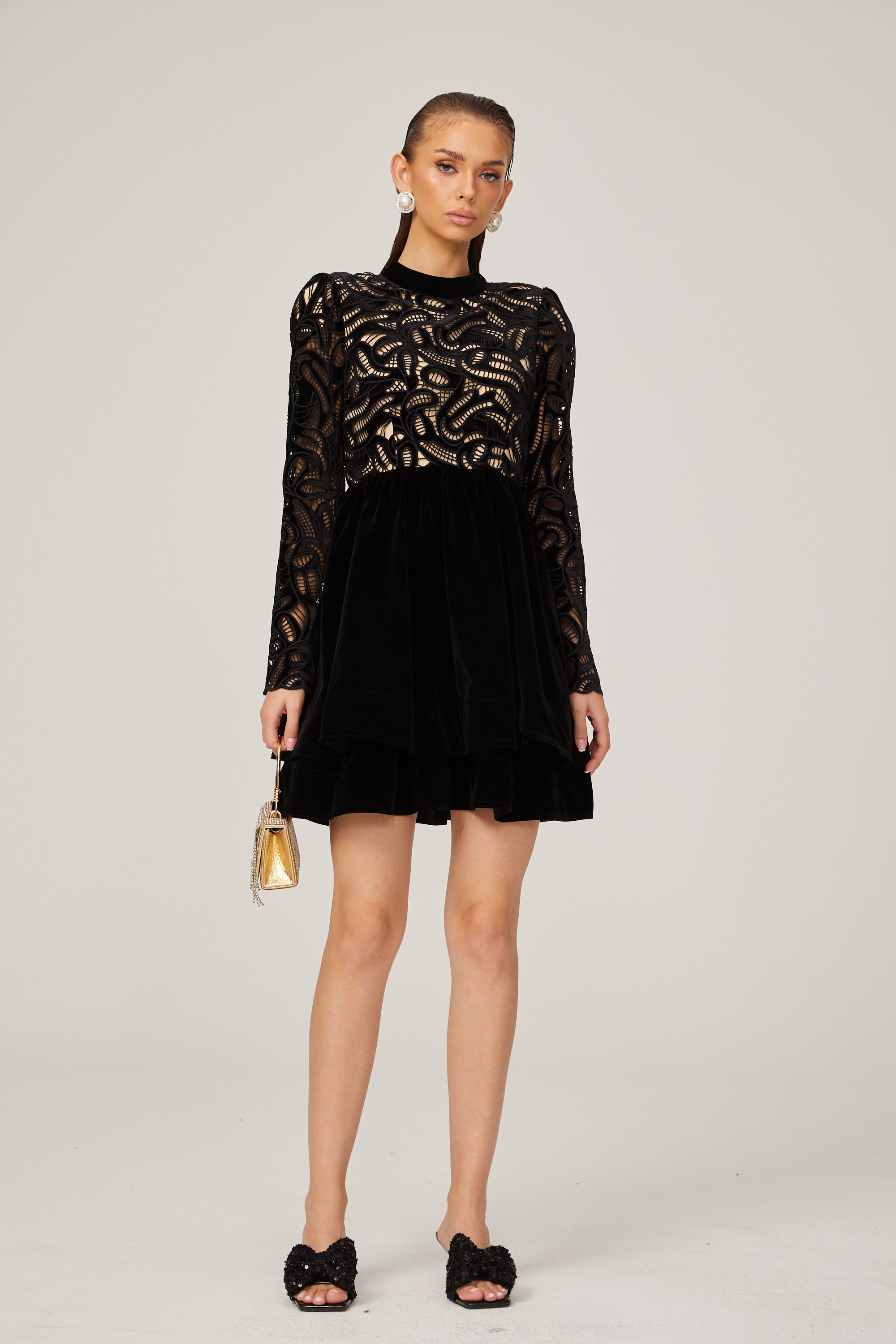 Manon black velvet cut-out mini dress