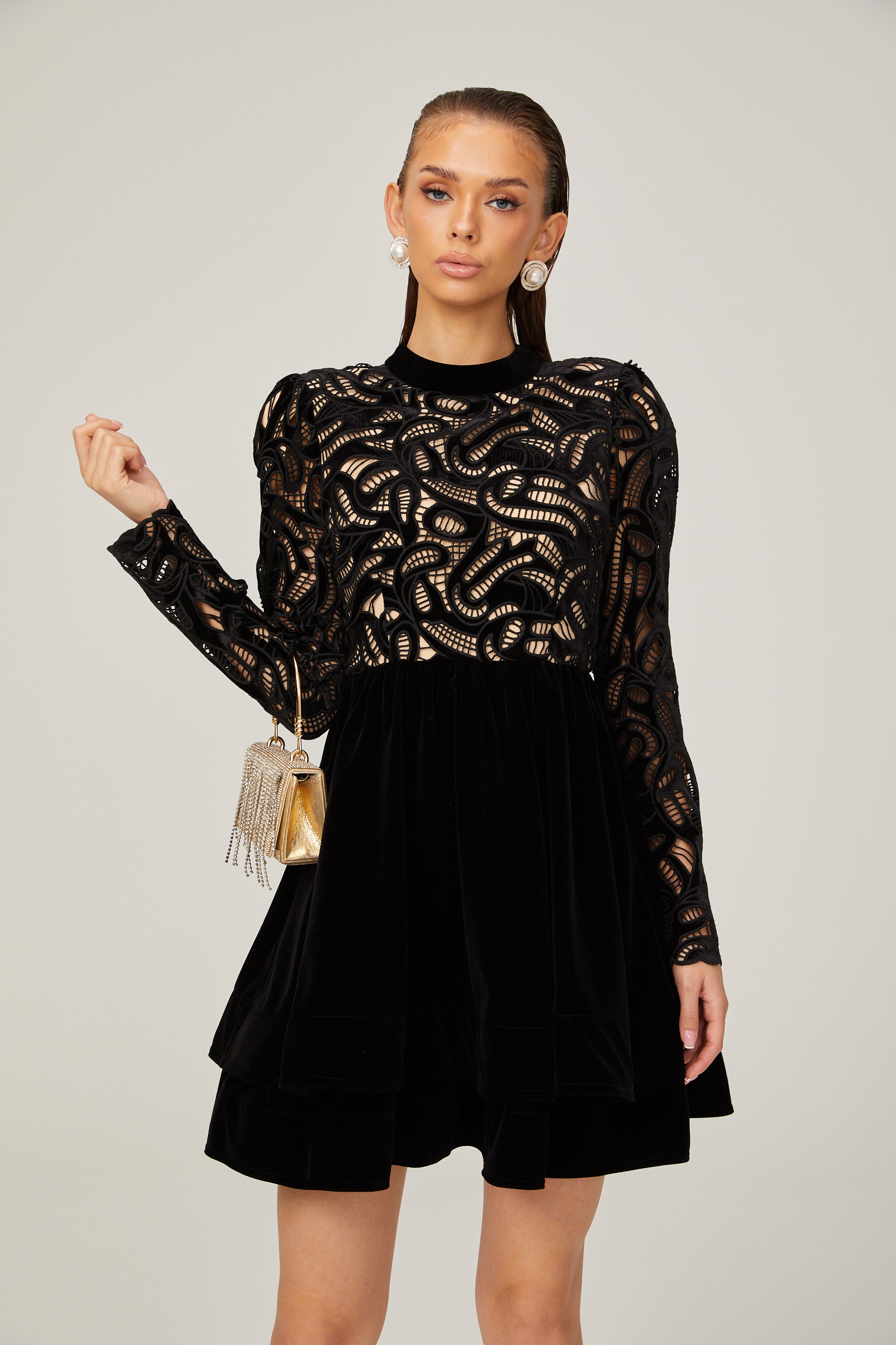 Manon black velvet cut-out mini dress