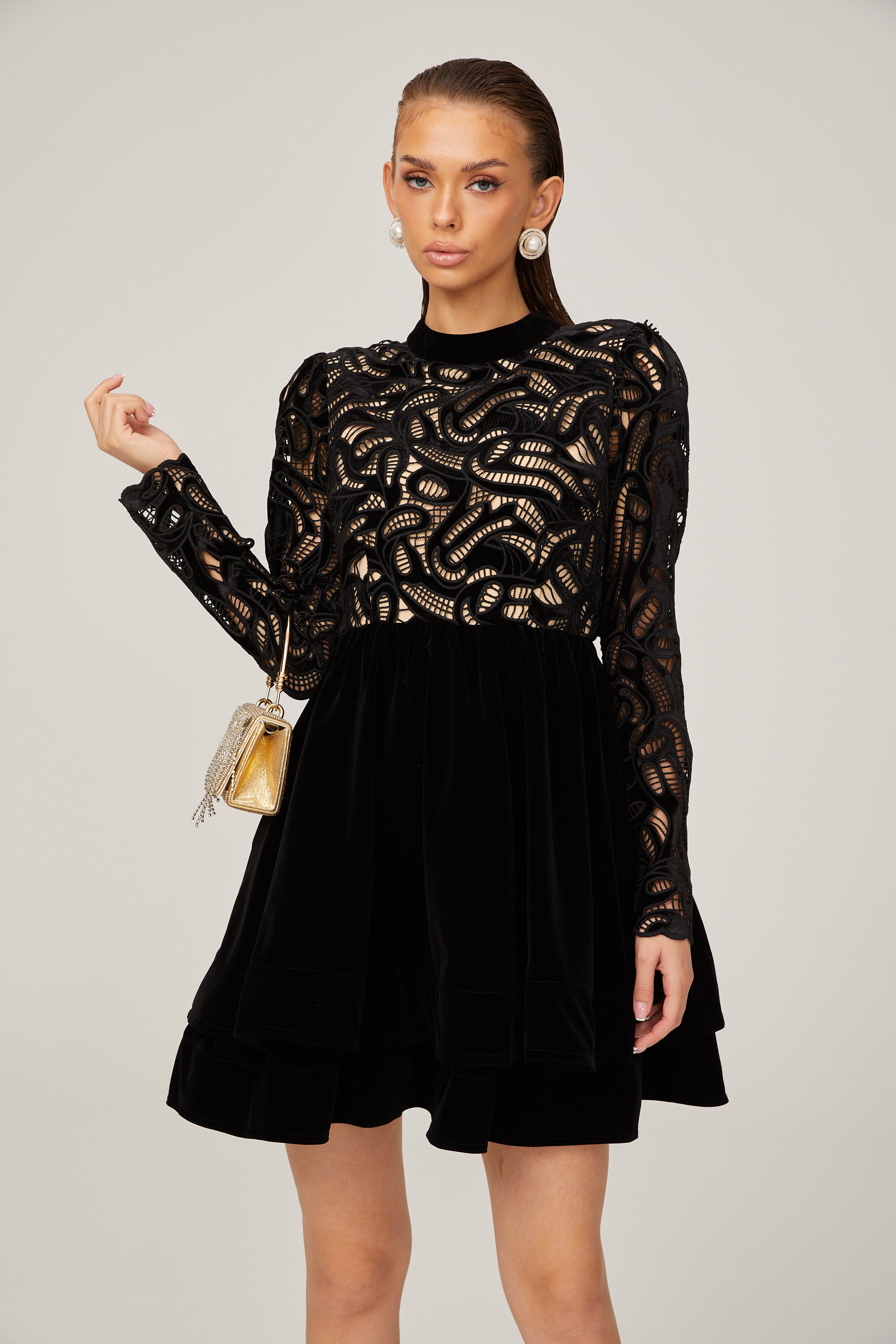 Manon black velvet cut-out mini dress