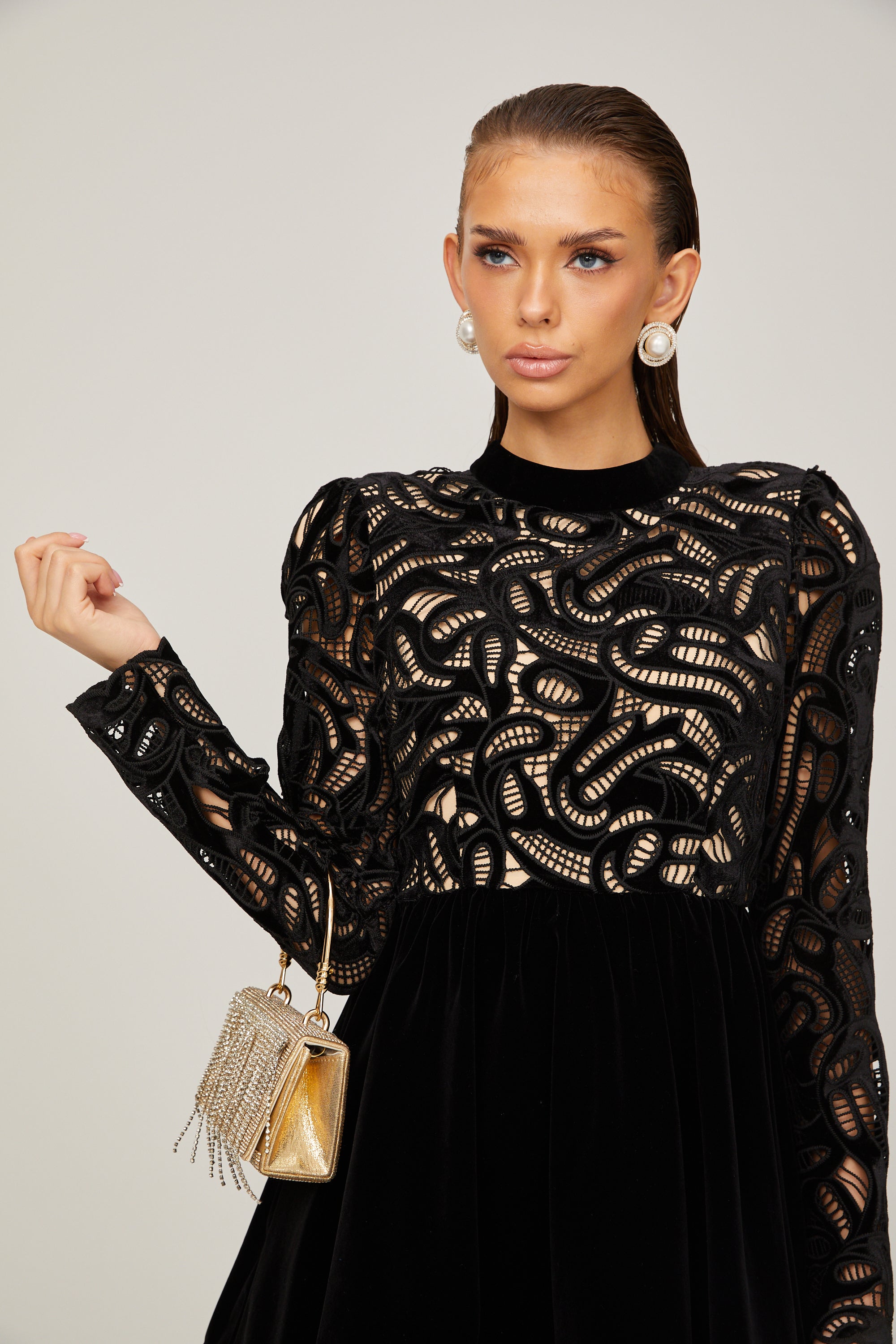 Manon black velvet cut-out mini dress