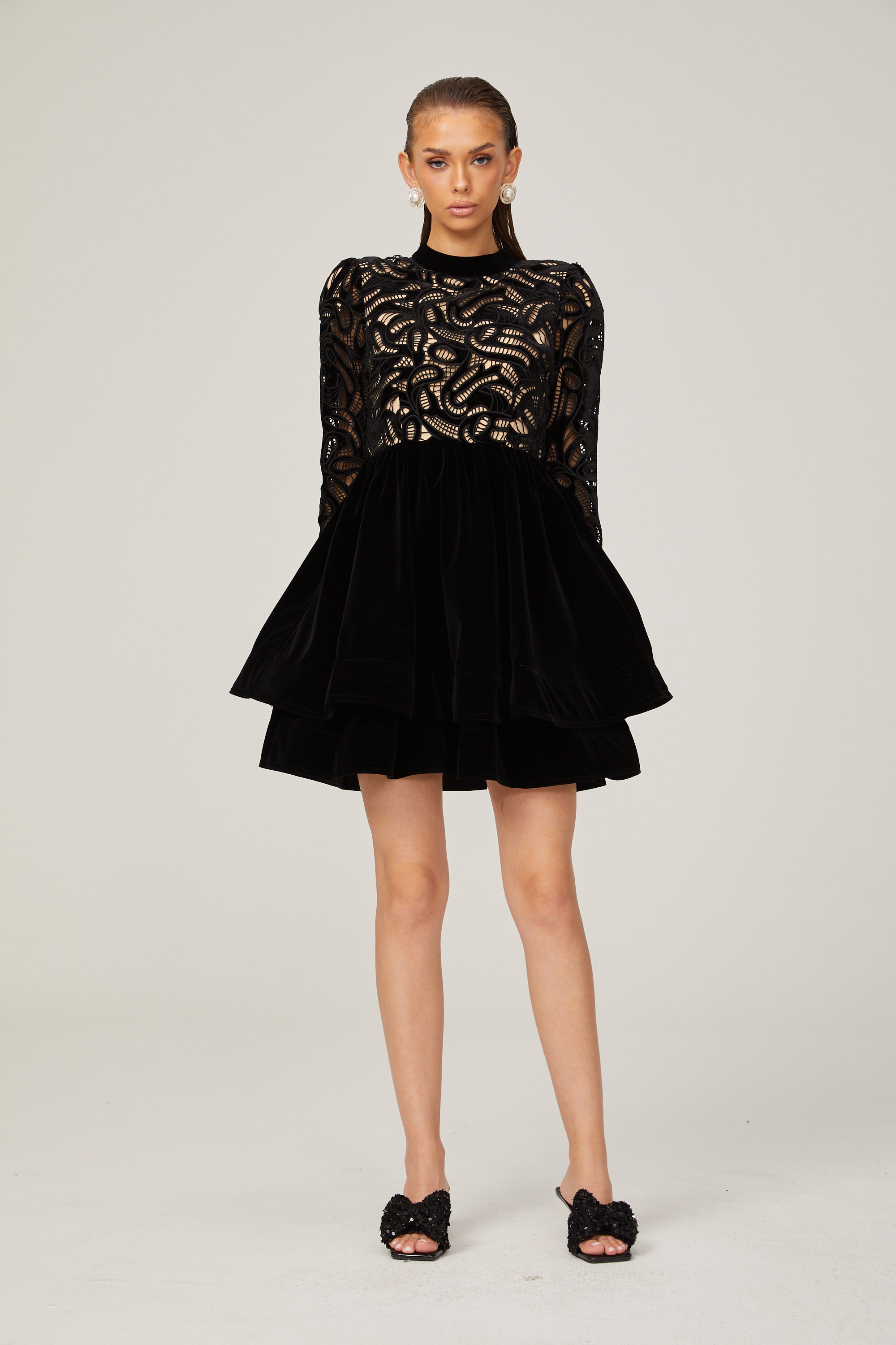 Manon black velvet cut-out mini dress