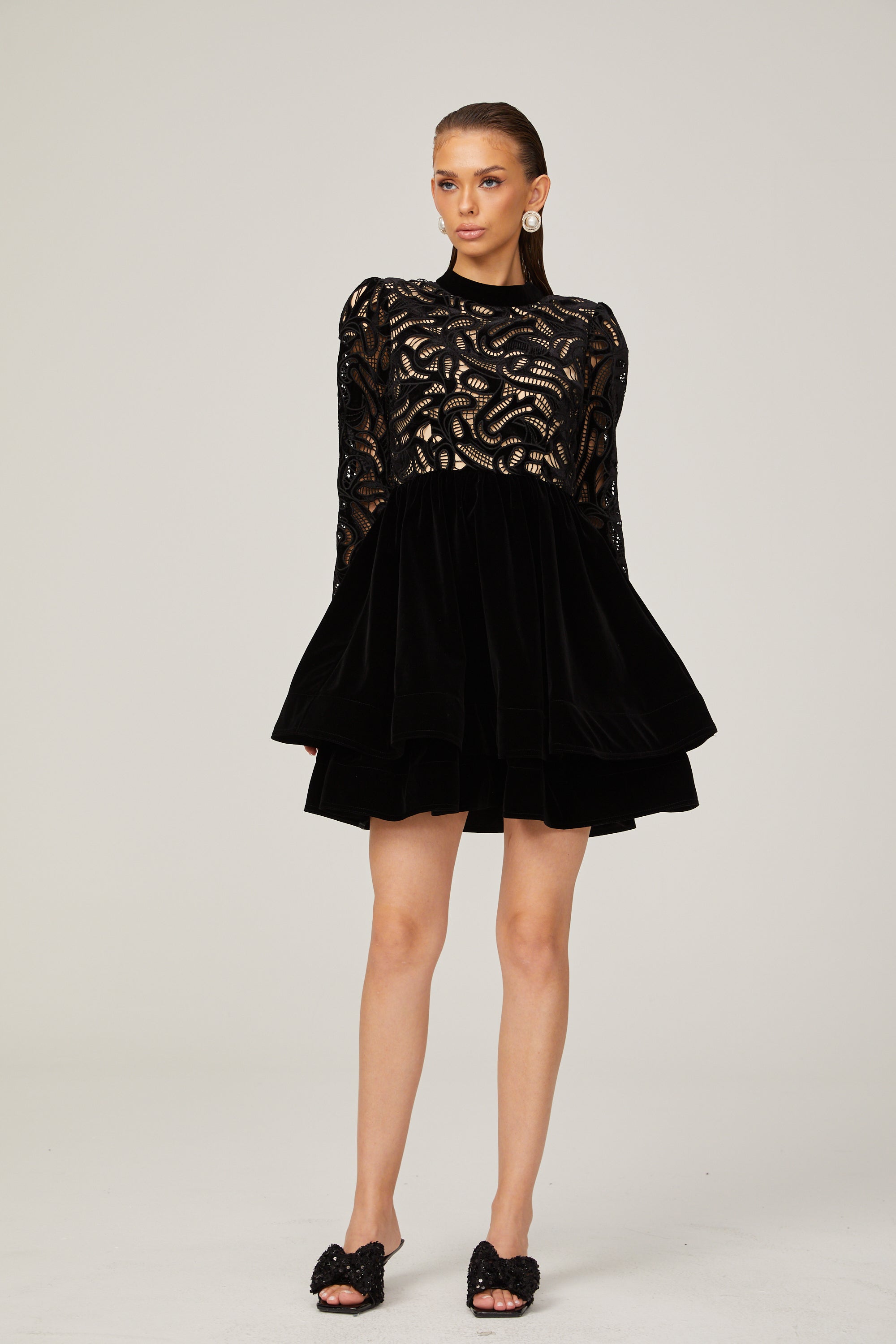 Manon black velvet cut-out mini dress