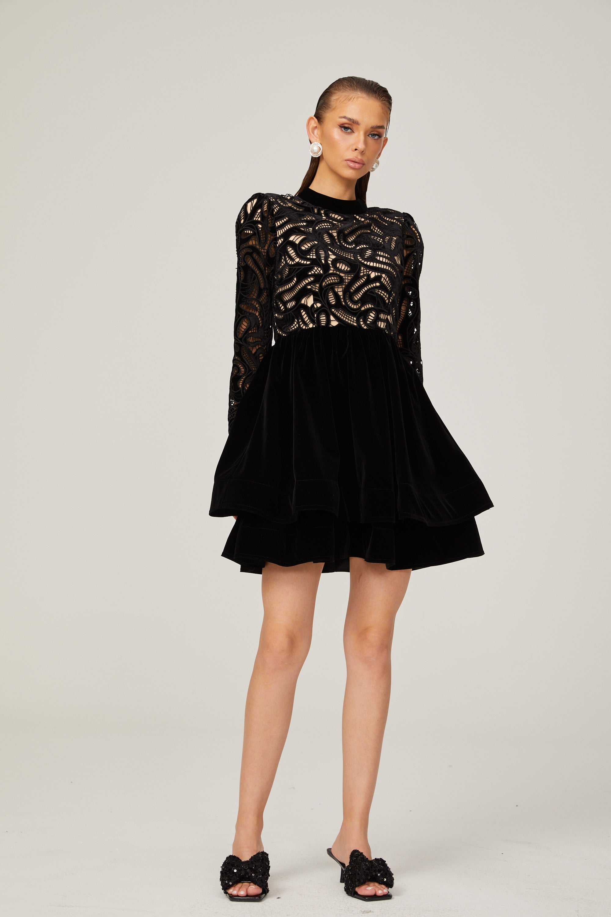 Manon black velvet cut-out mini dress