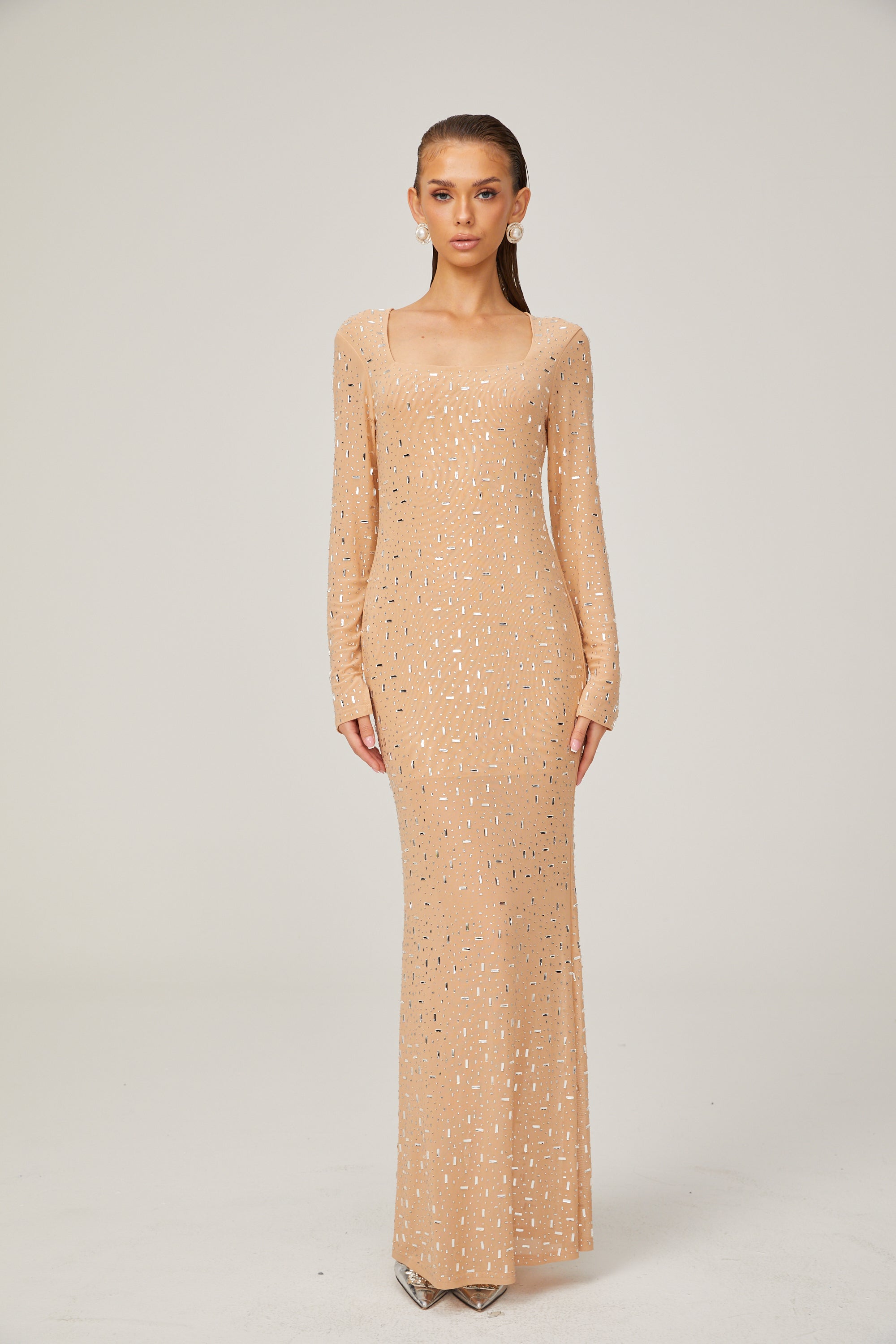 Ghislaine rhinestone stretch-mesh maxi dress