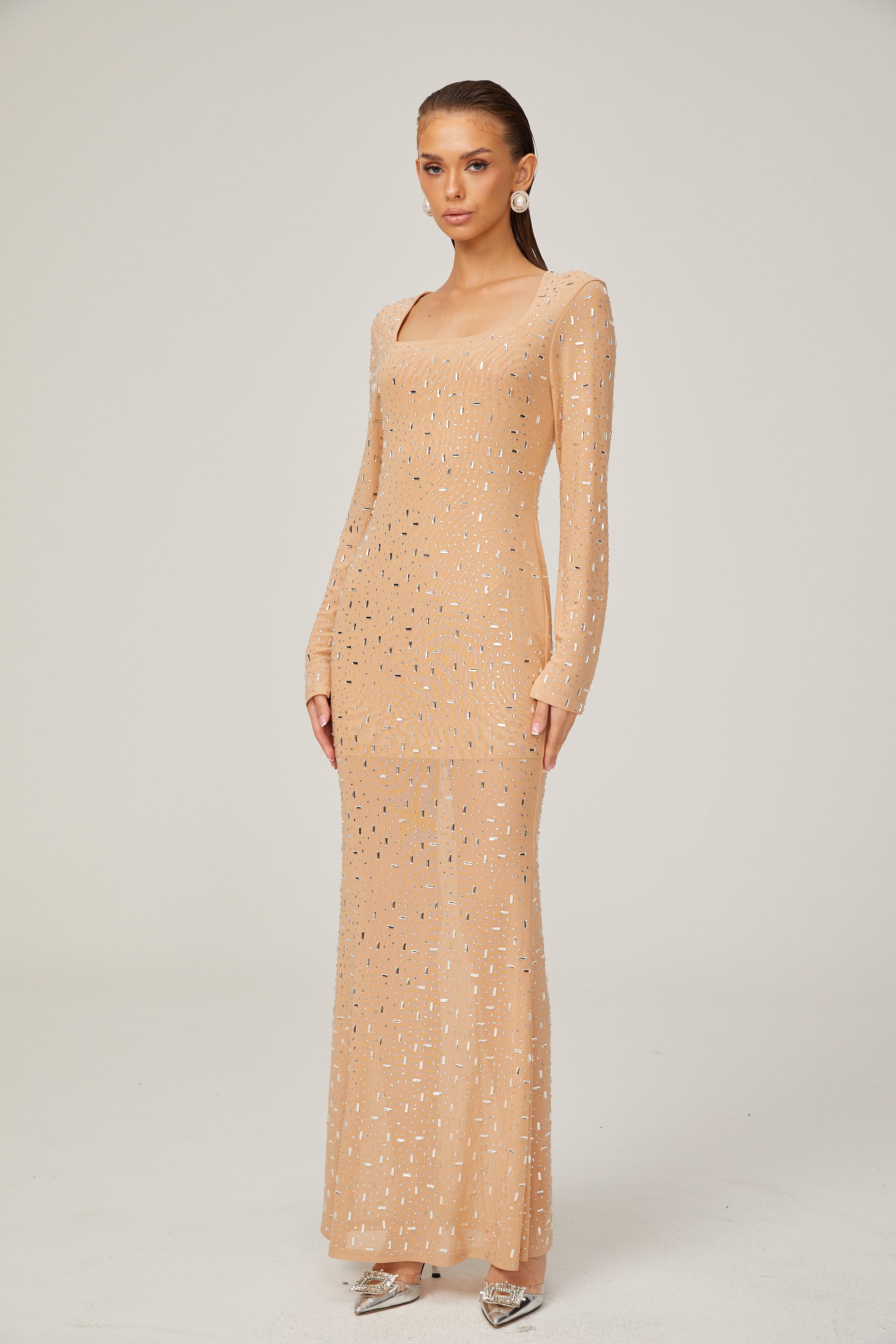 Ghislaine rhinestone stretch-mesh maxi dress