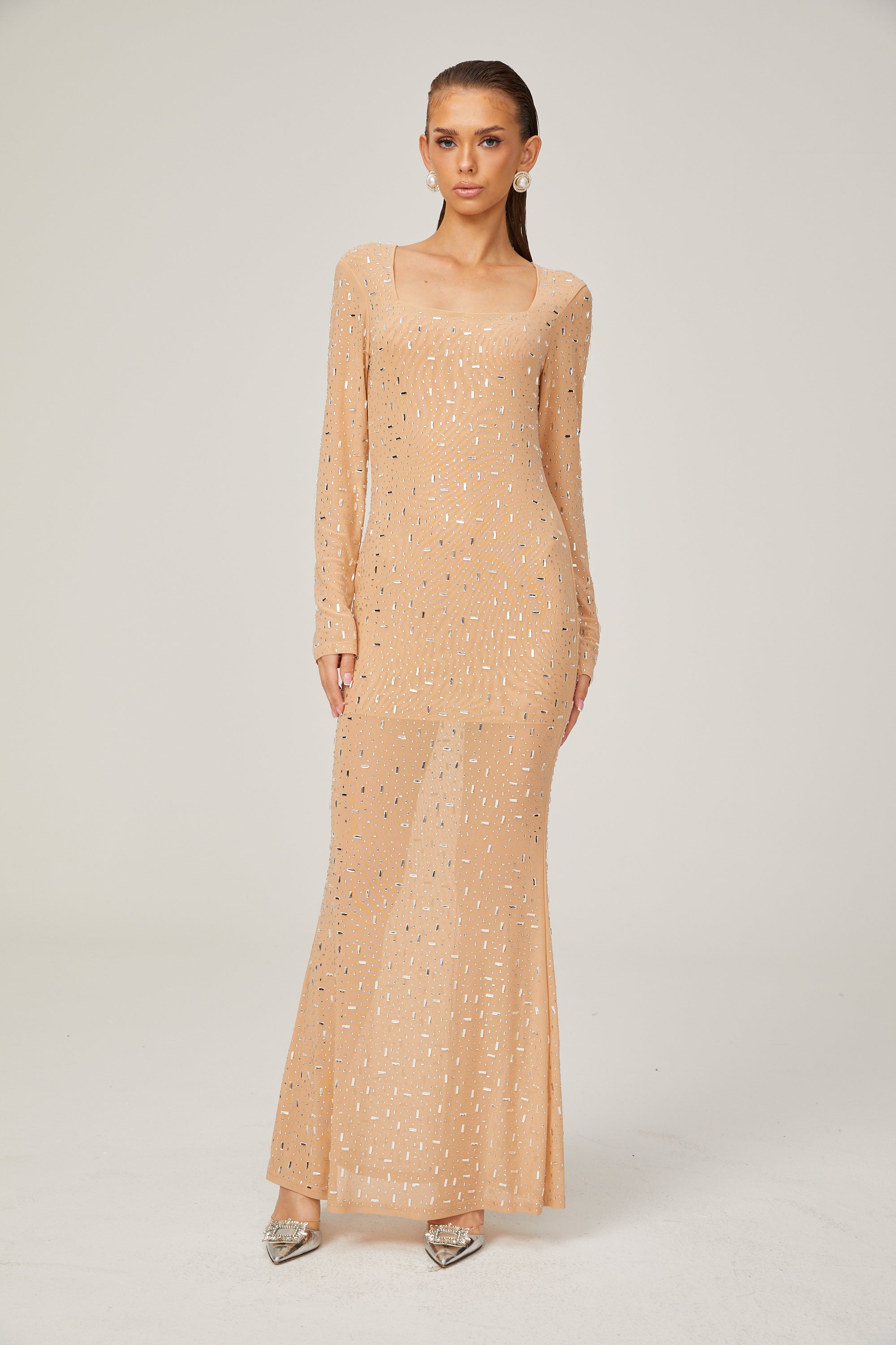 Ghislaine rhinestone stretch-mesh maxi dress