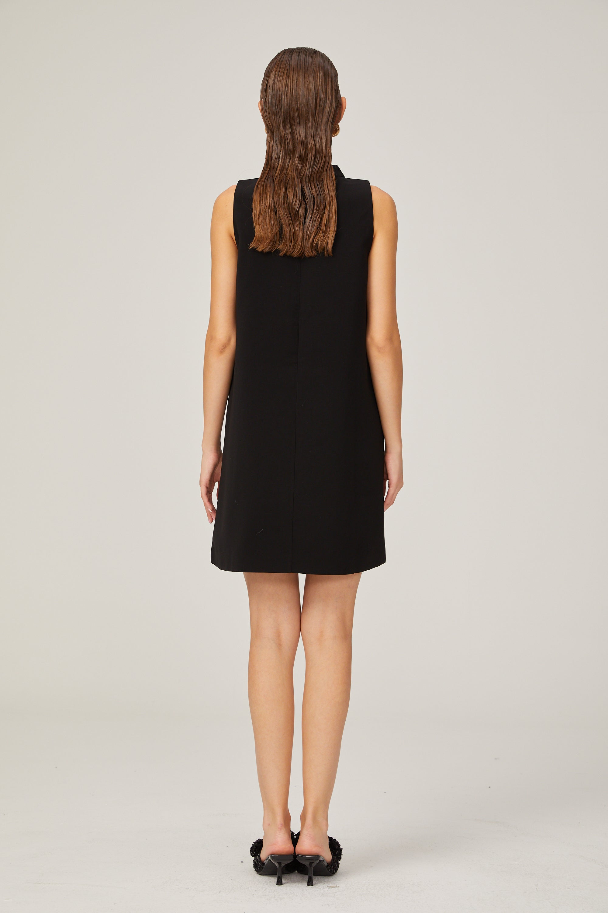 Gisella black flower-appliqué sleeveless mini dress