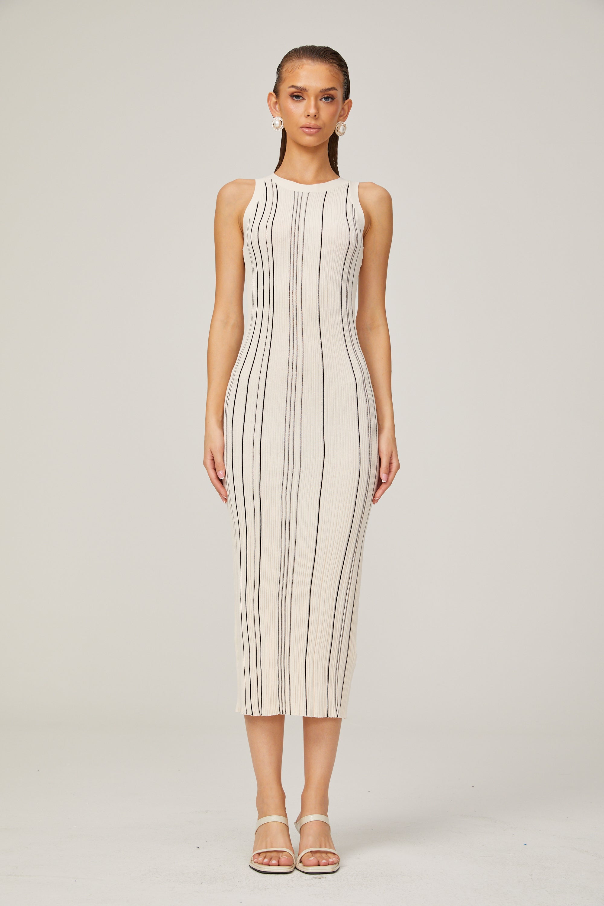 Gabrielle braided-trim cable-knit midi dress in White