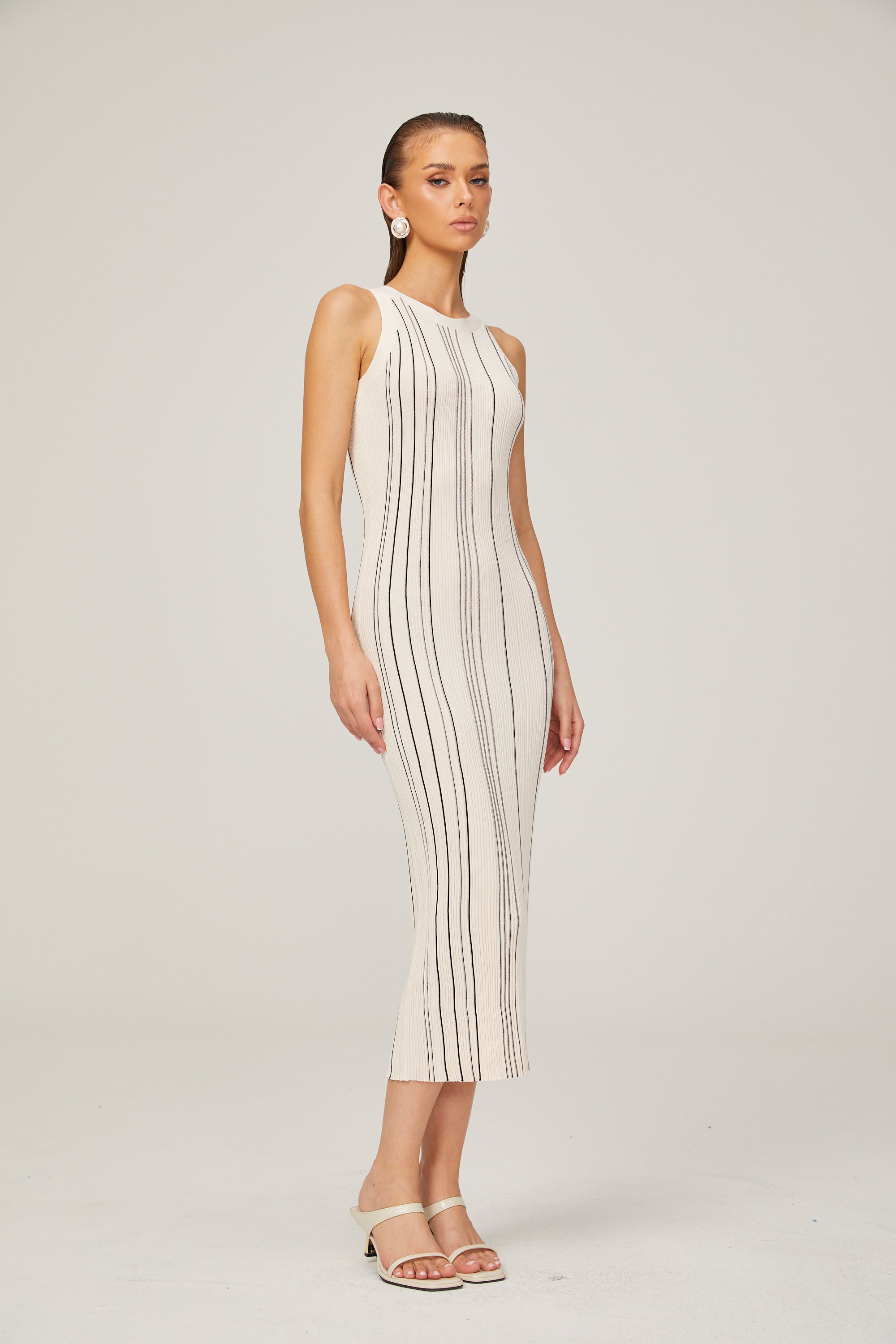 Gabrielle braided-trim cable-knit midi dress in White