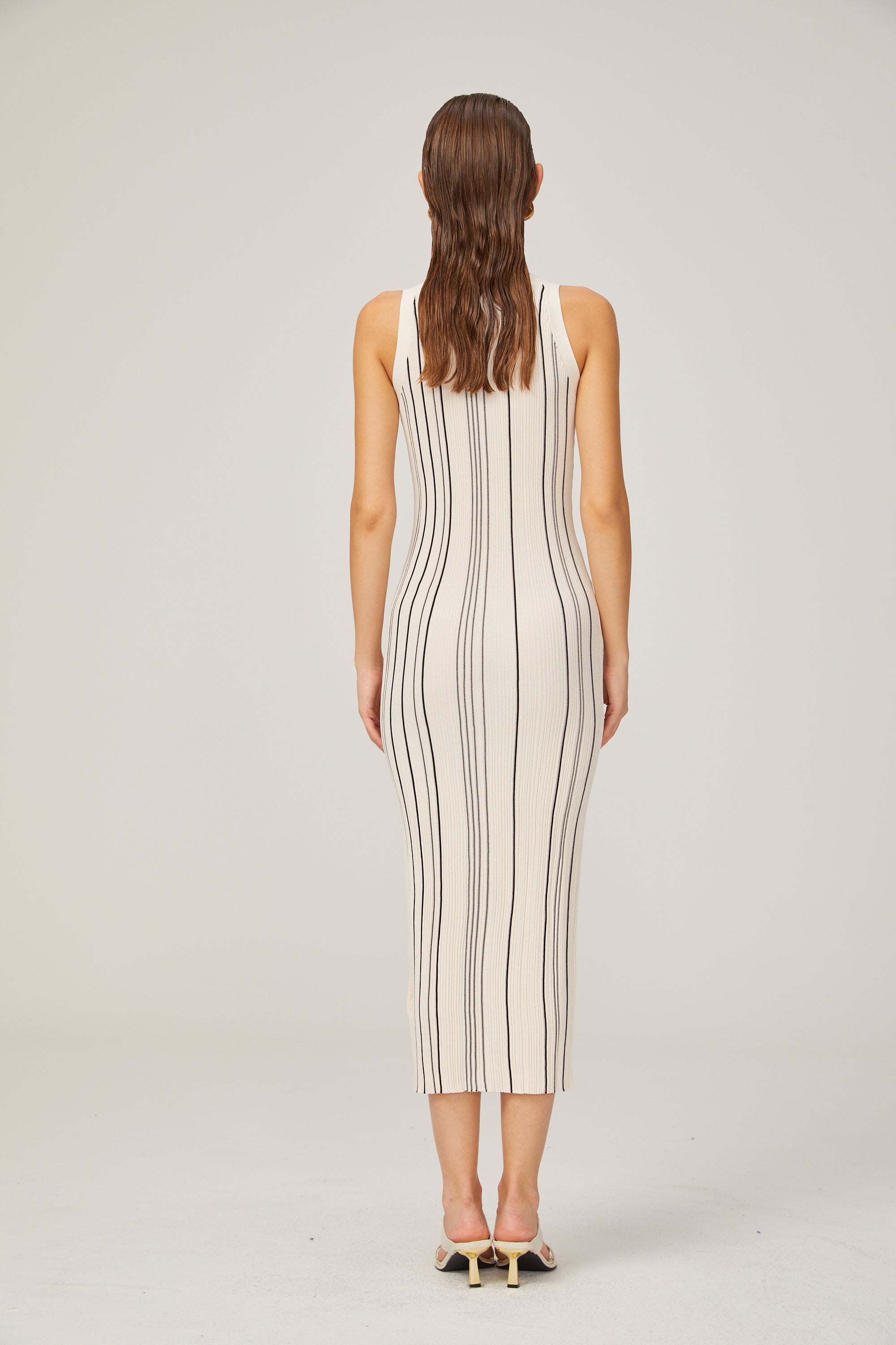 Gabrielle braided-trim cable-knit midi dress in White