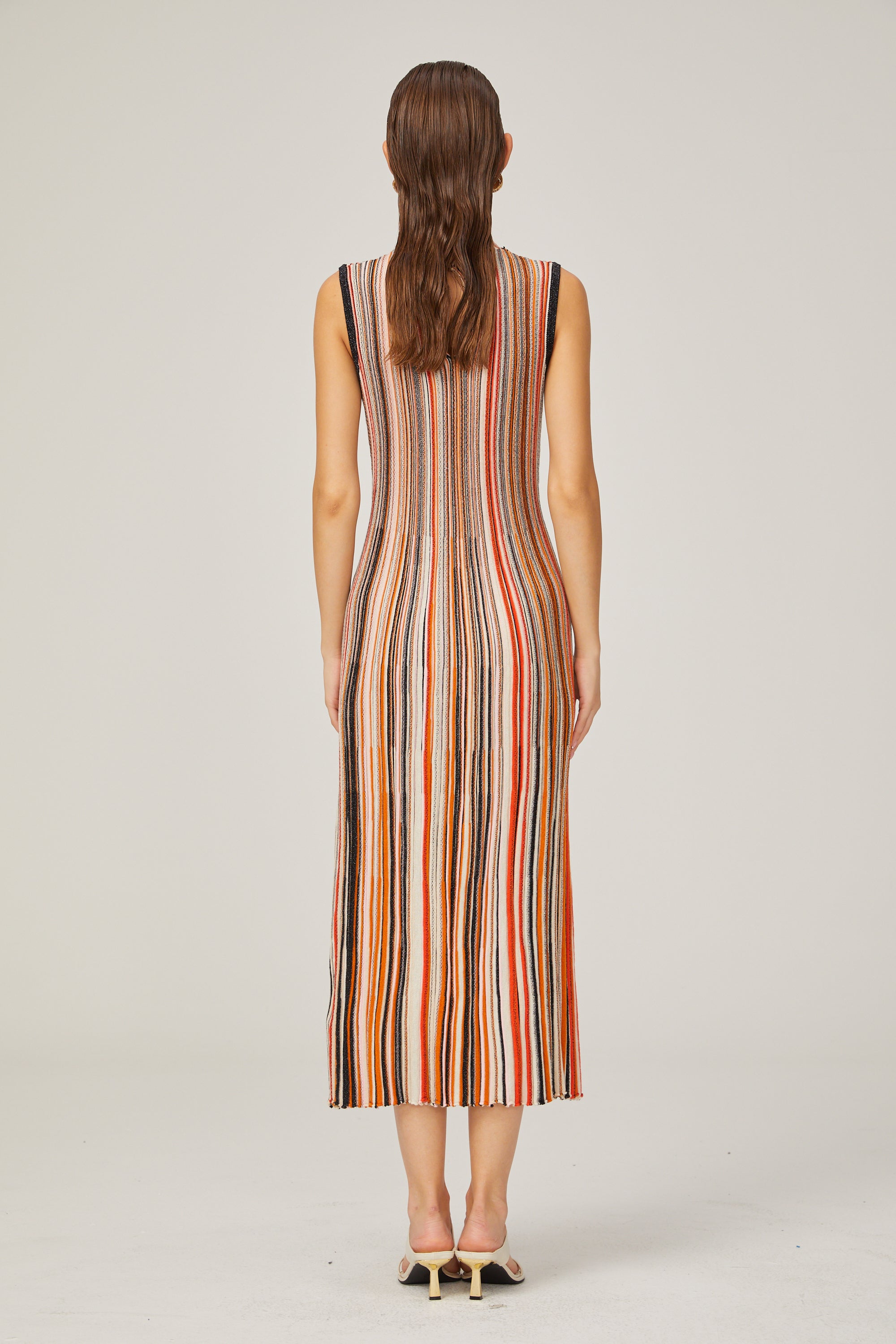 Hortense contrast-color pinstripe sleeveless midi dress