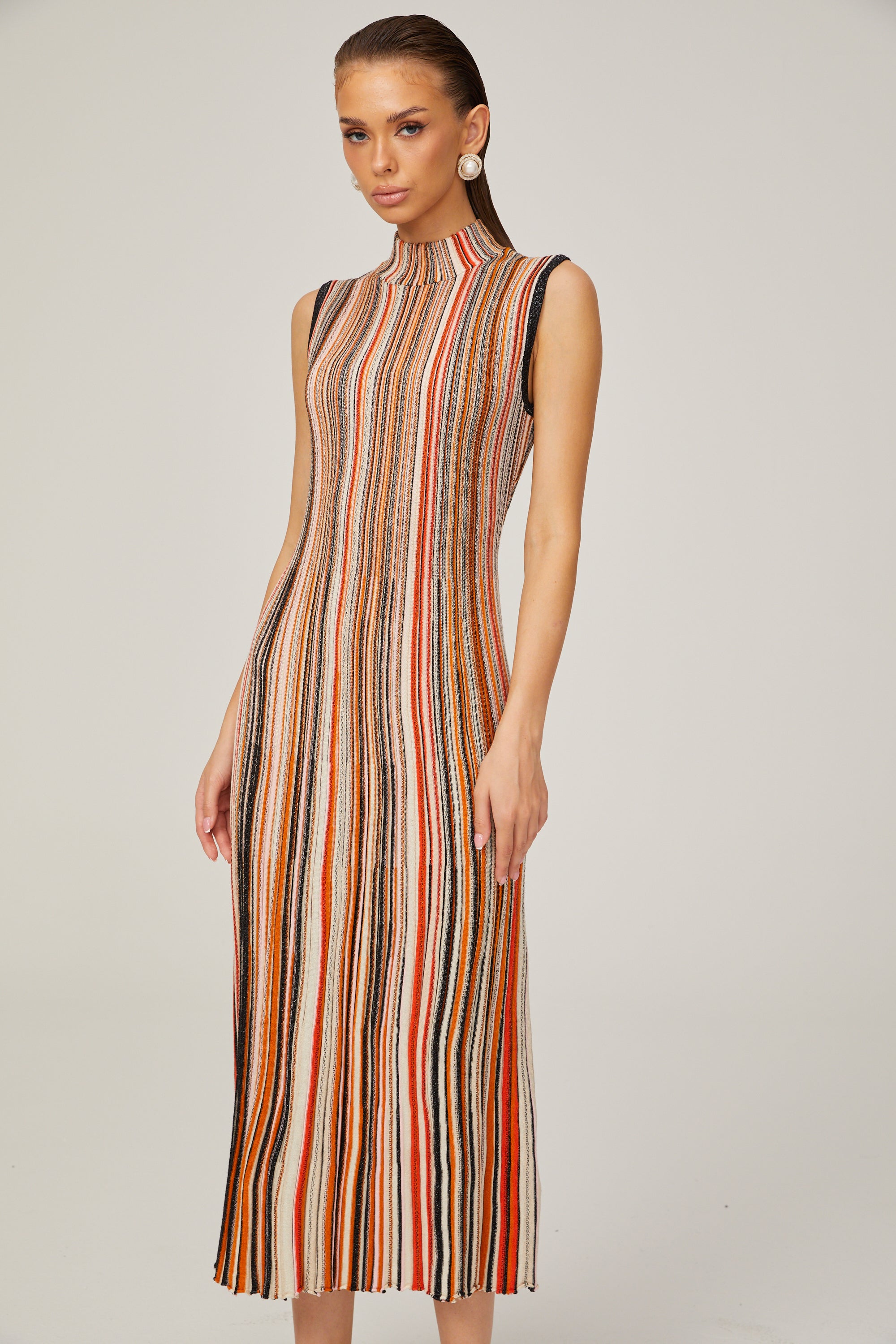 Hortense contrast-color pinstripe sleeveless midi dress