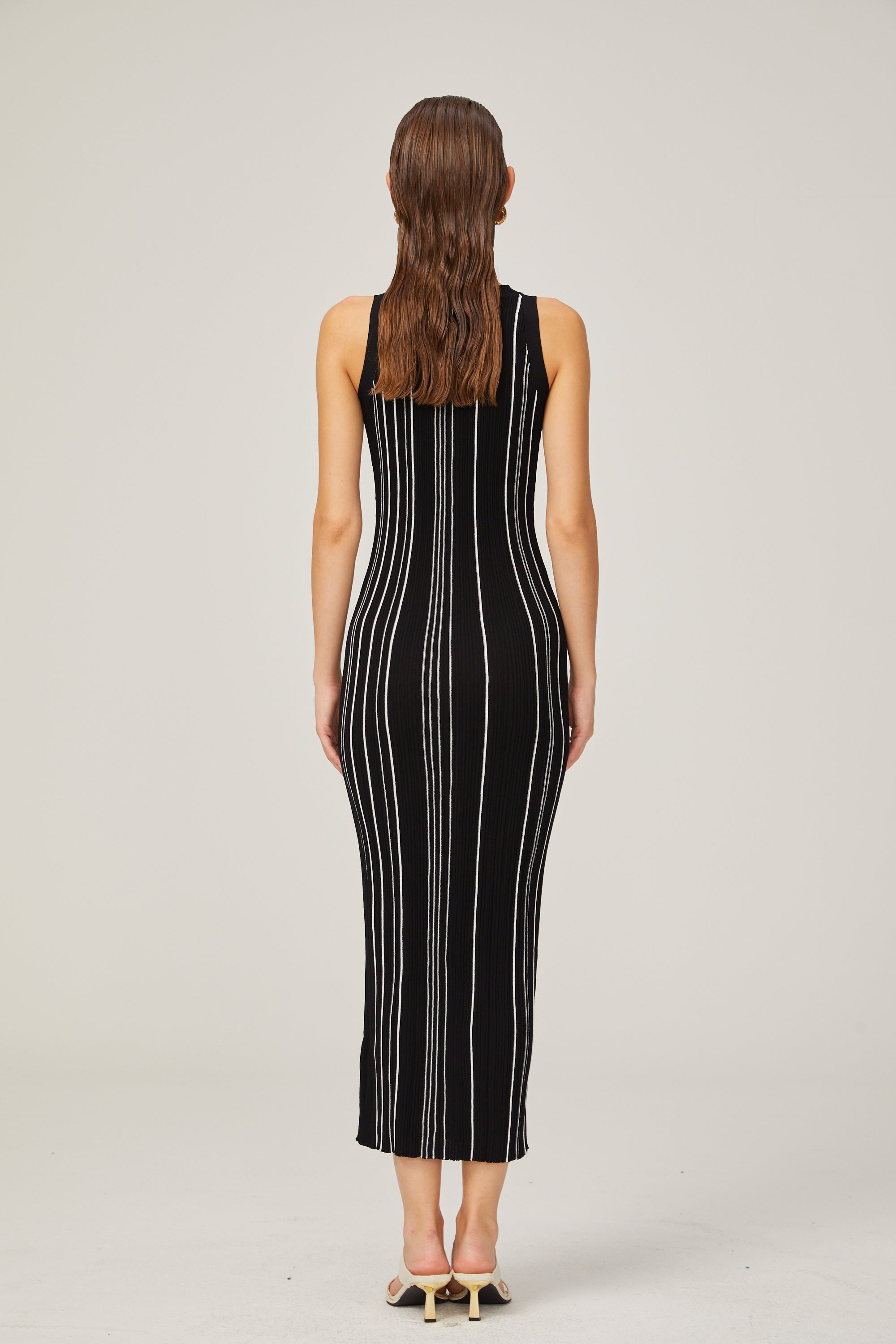 Gabrielle braided-trim cable-knit midi dress in Black