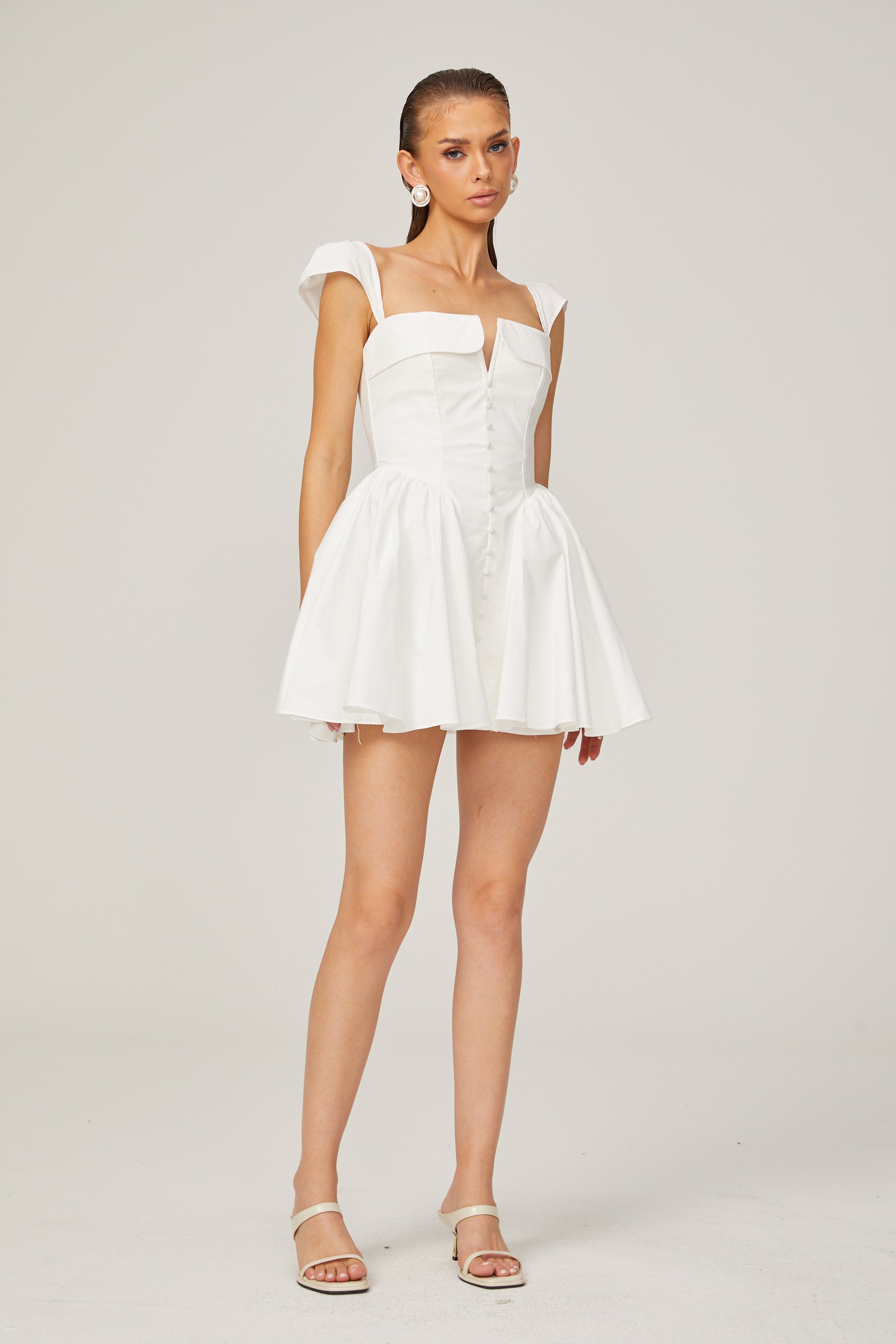 Julie white folded-neck bonded sleeveless mini dress