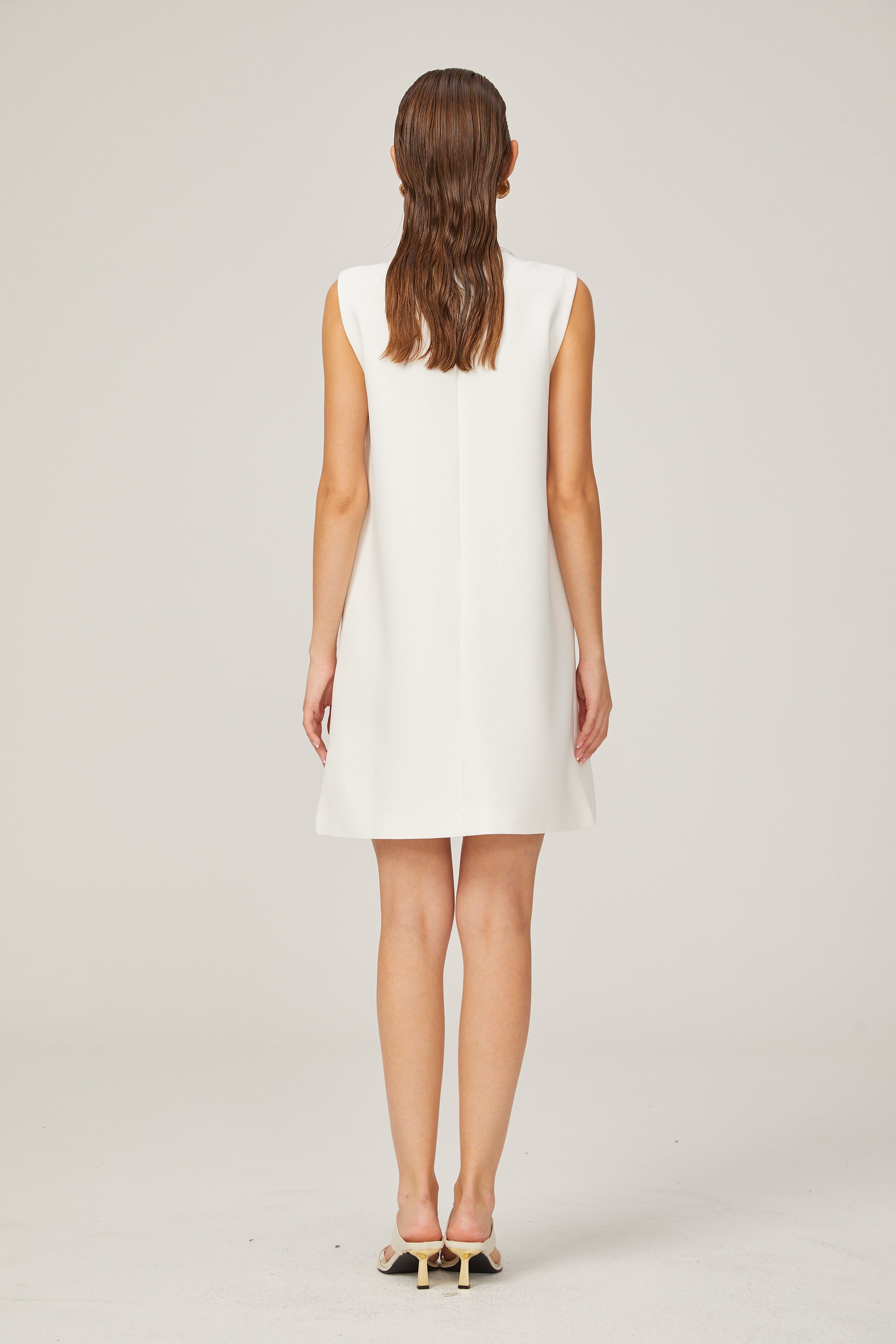 Elisabeth A-line sleeveless beaded tweed mini dress in White