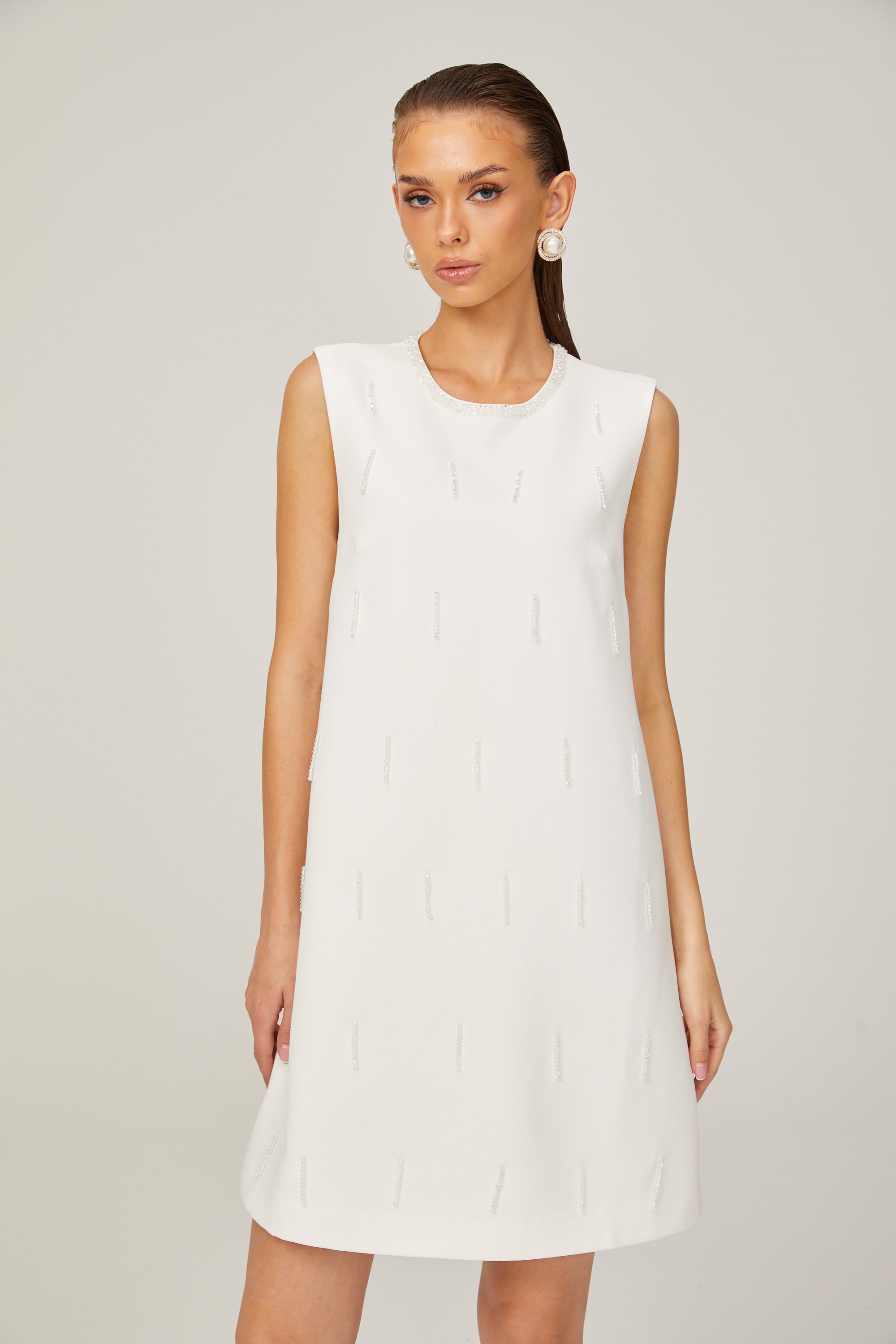 Ghislaine white sequin-fringe sleeveless mini dress