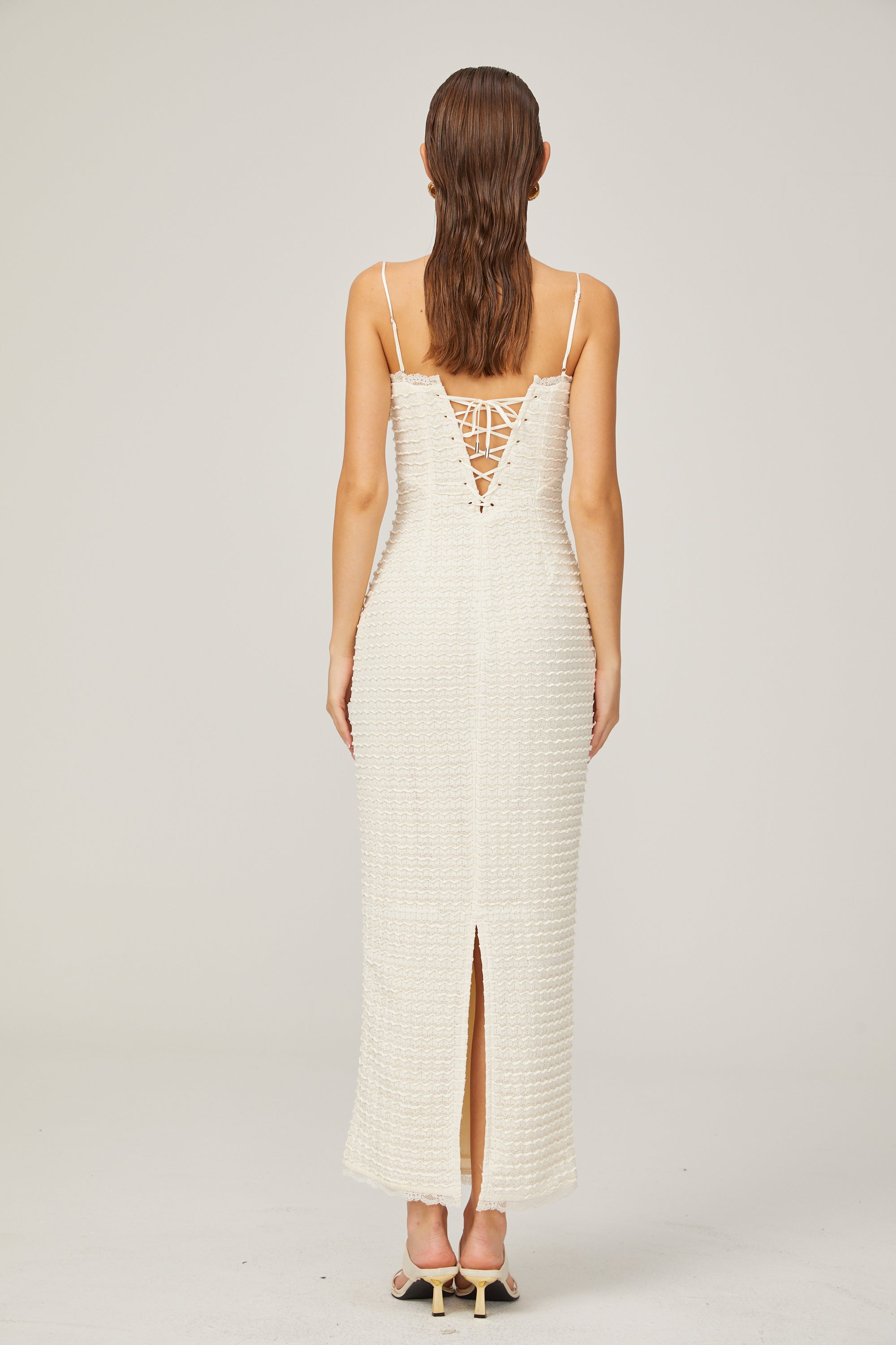 Katia white ruffle-lace boned maxi dress