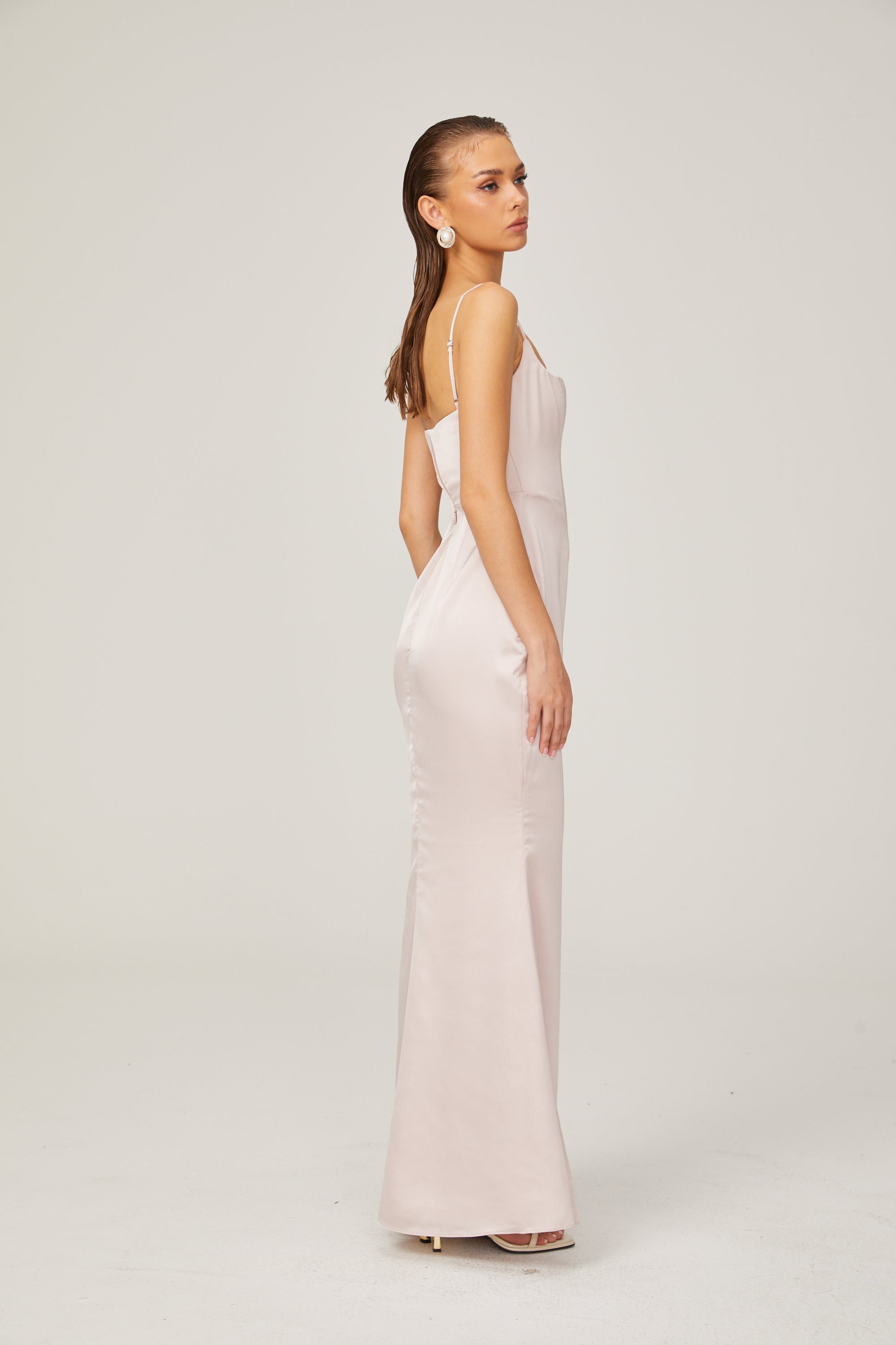 Danielle pink corset satin maxi dress