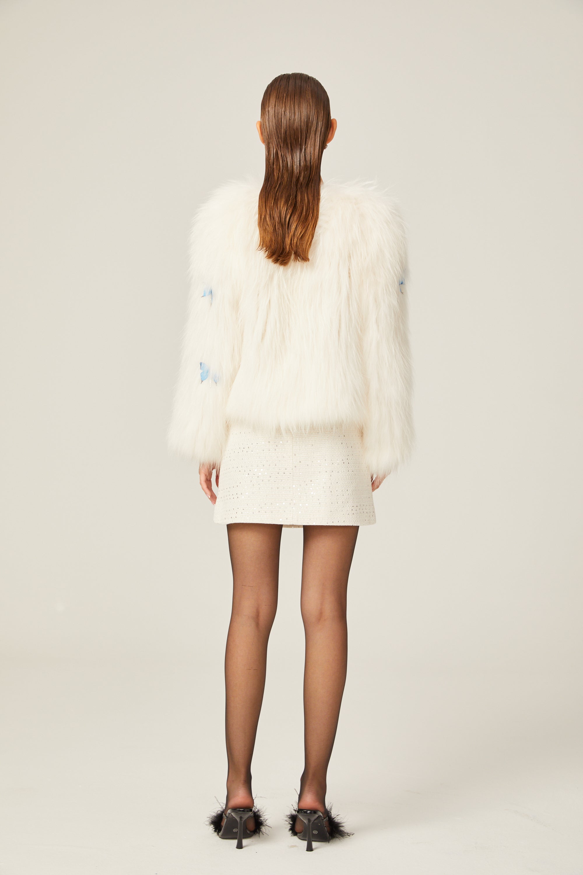 Amelina white fur butterfly jacket