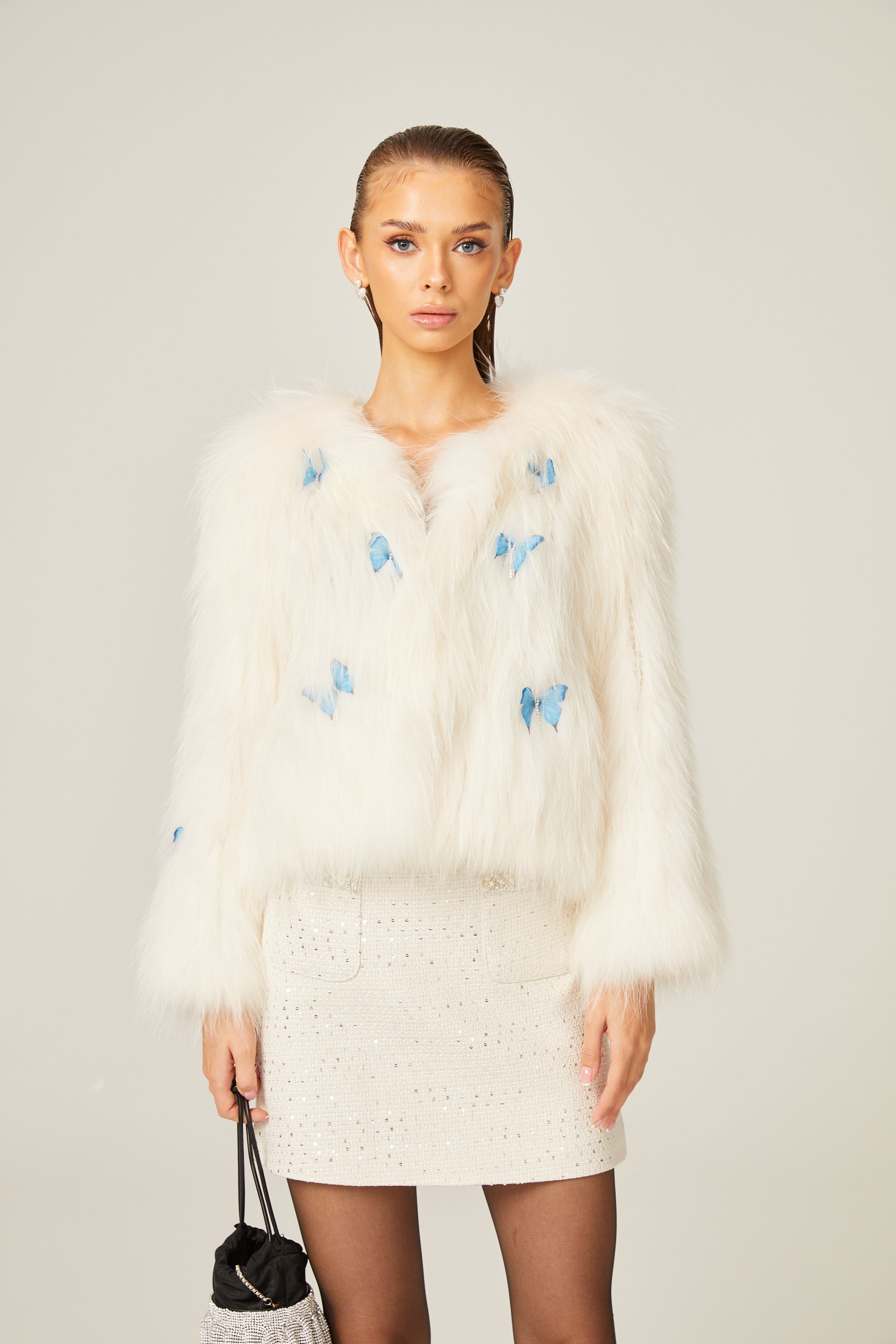 Amelina white fur butterfly jacket