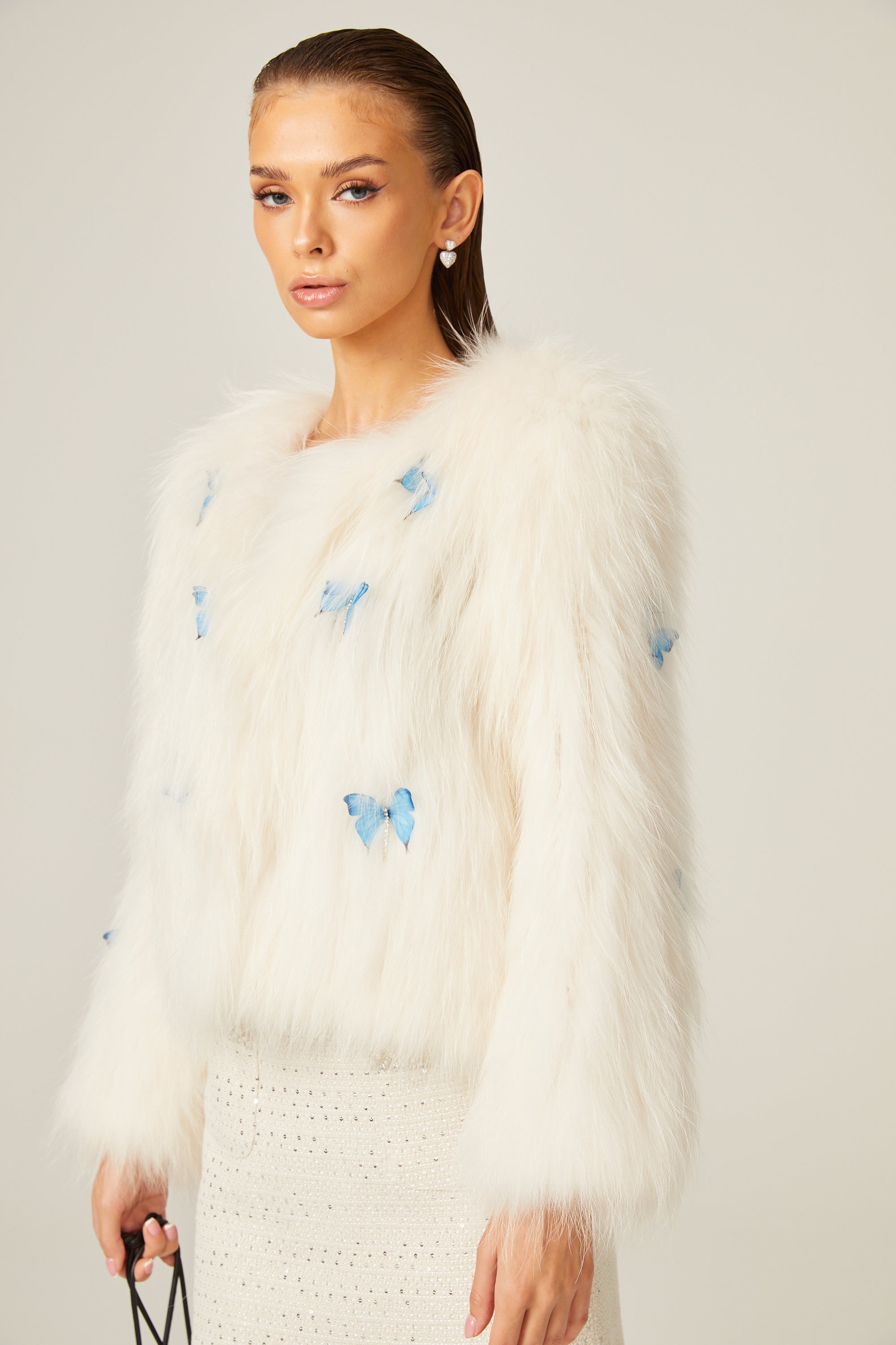 Amelina white fur butterfly jacket