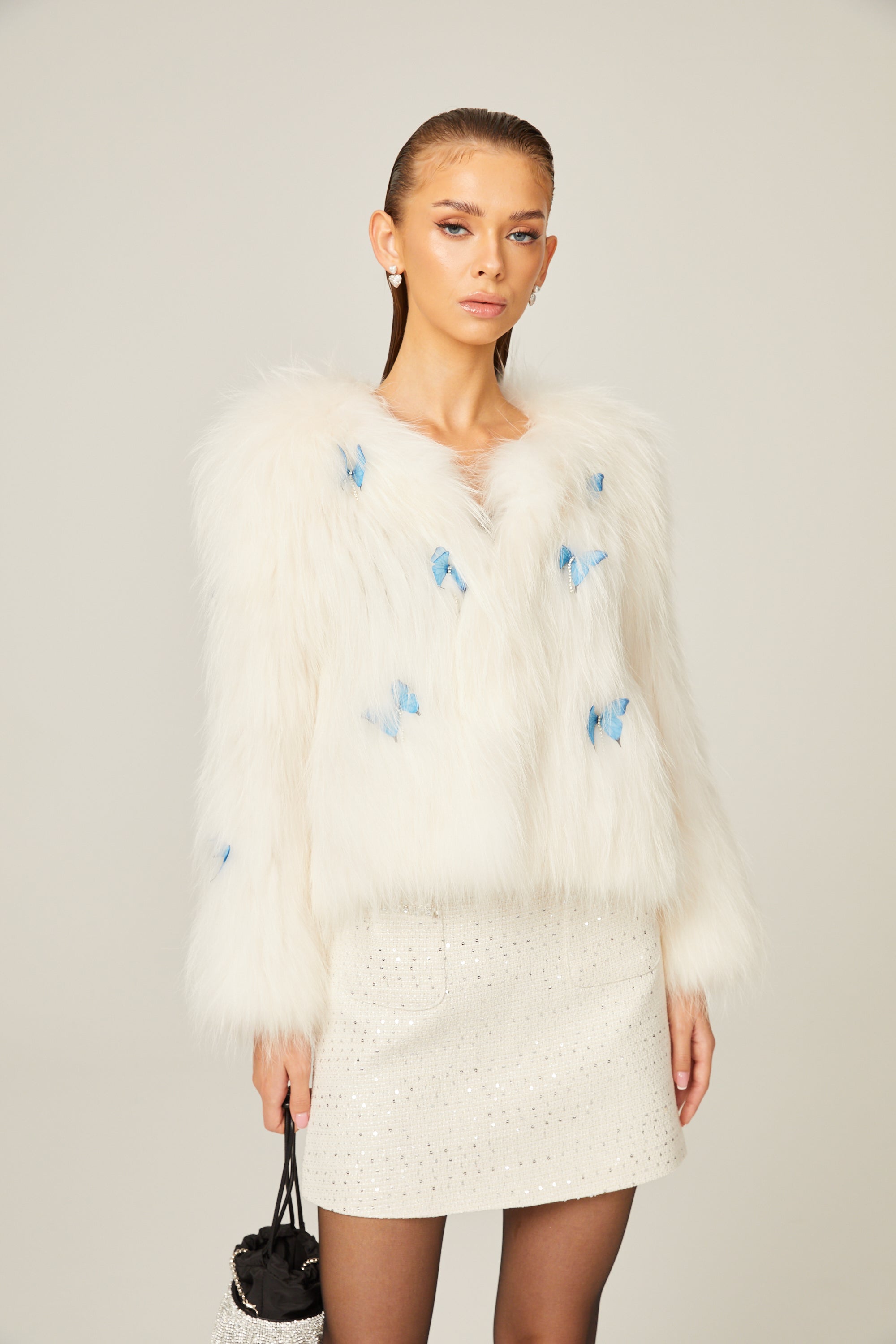 Amelina white fur butterfly jacket