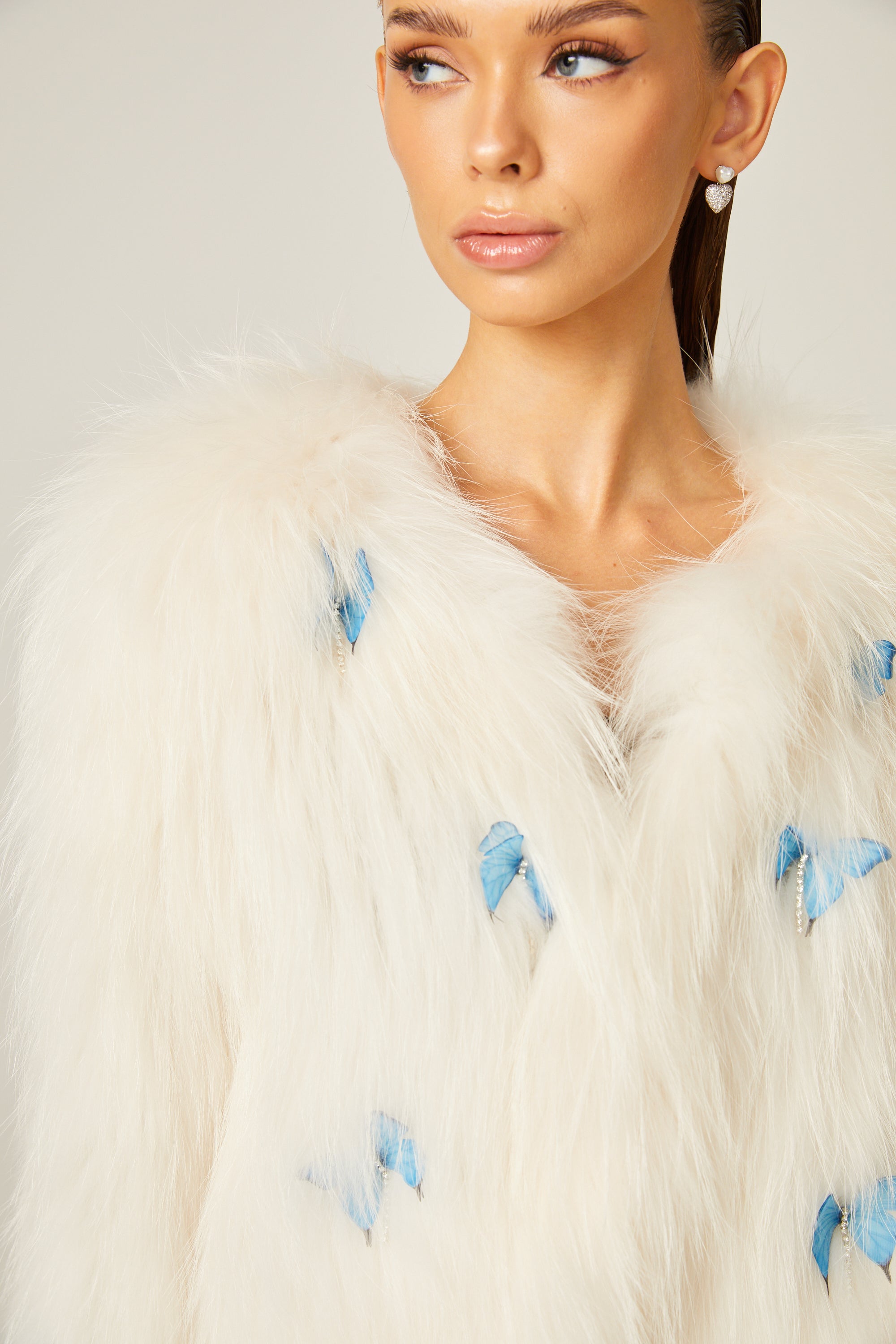 Amelina white fur butterfly jacket