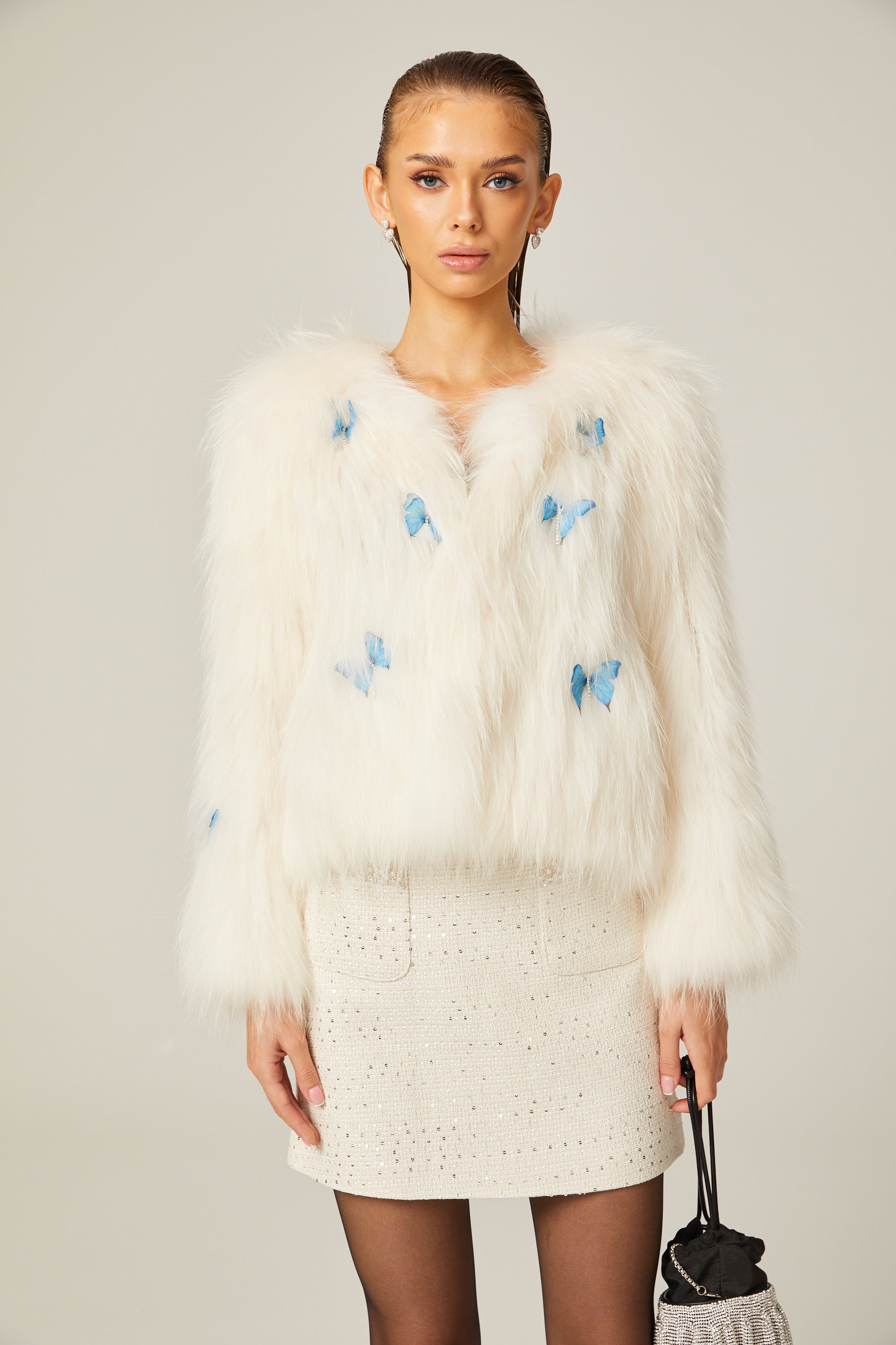 Amelina white fur butterfly jacket