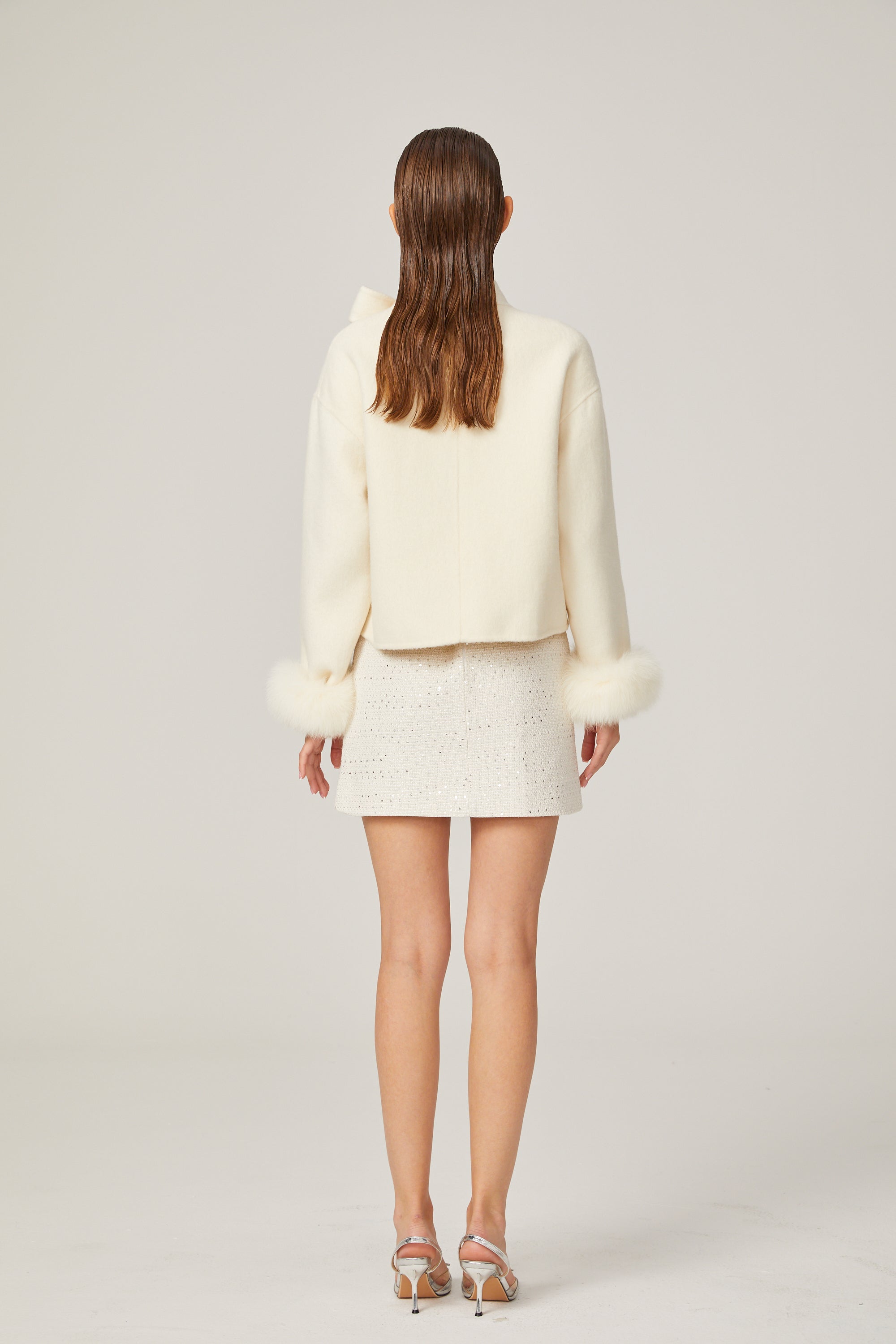 Constance white bowknot wool fur jacket