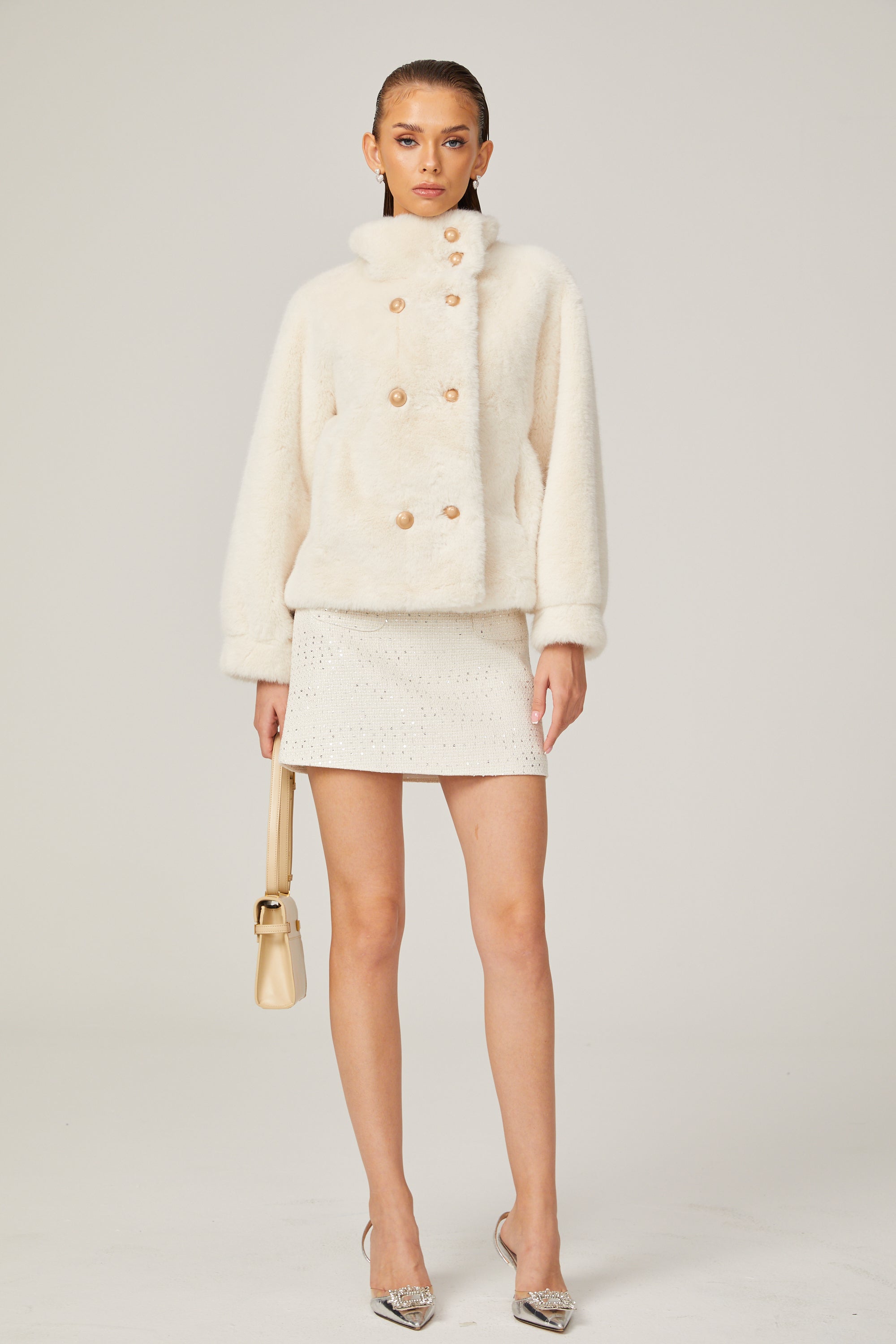 Chantal white faux-fur double-breasted jacket